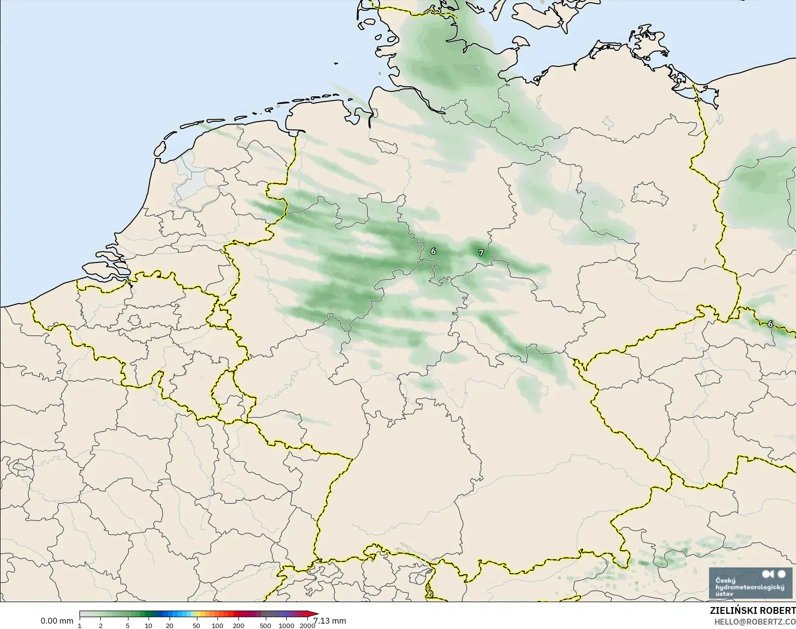 ALADIN CZ 2.3 km model - Germany, Precipitation Accumulation
