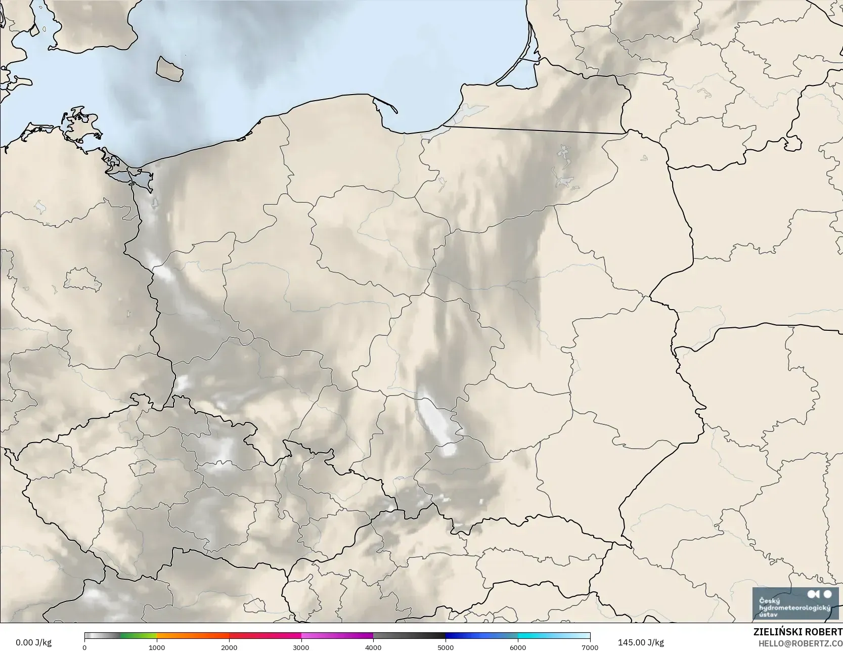 ALADIN CZ 2.3 km model - Poland, CAPE
