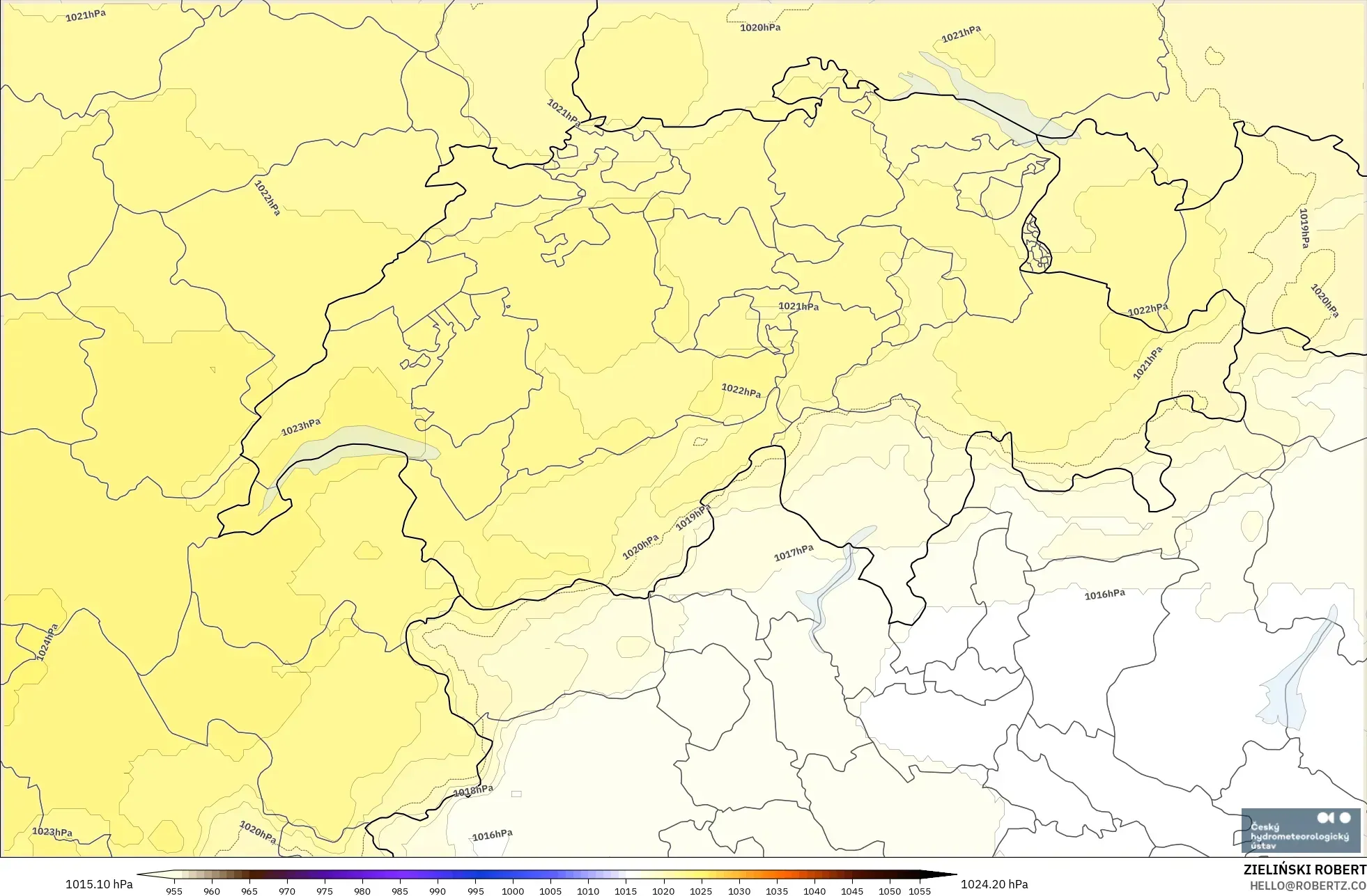 ALADIN CZ 2.3 km model - Switzerland, Pressure