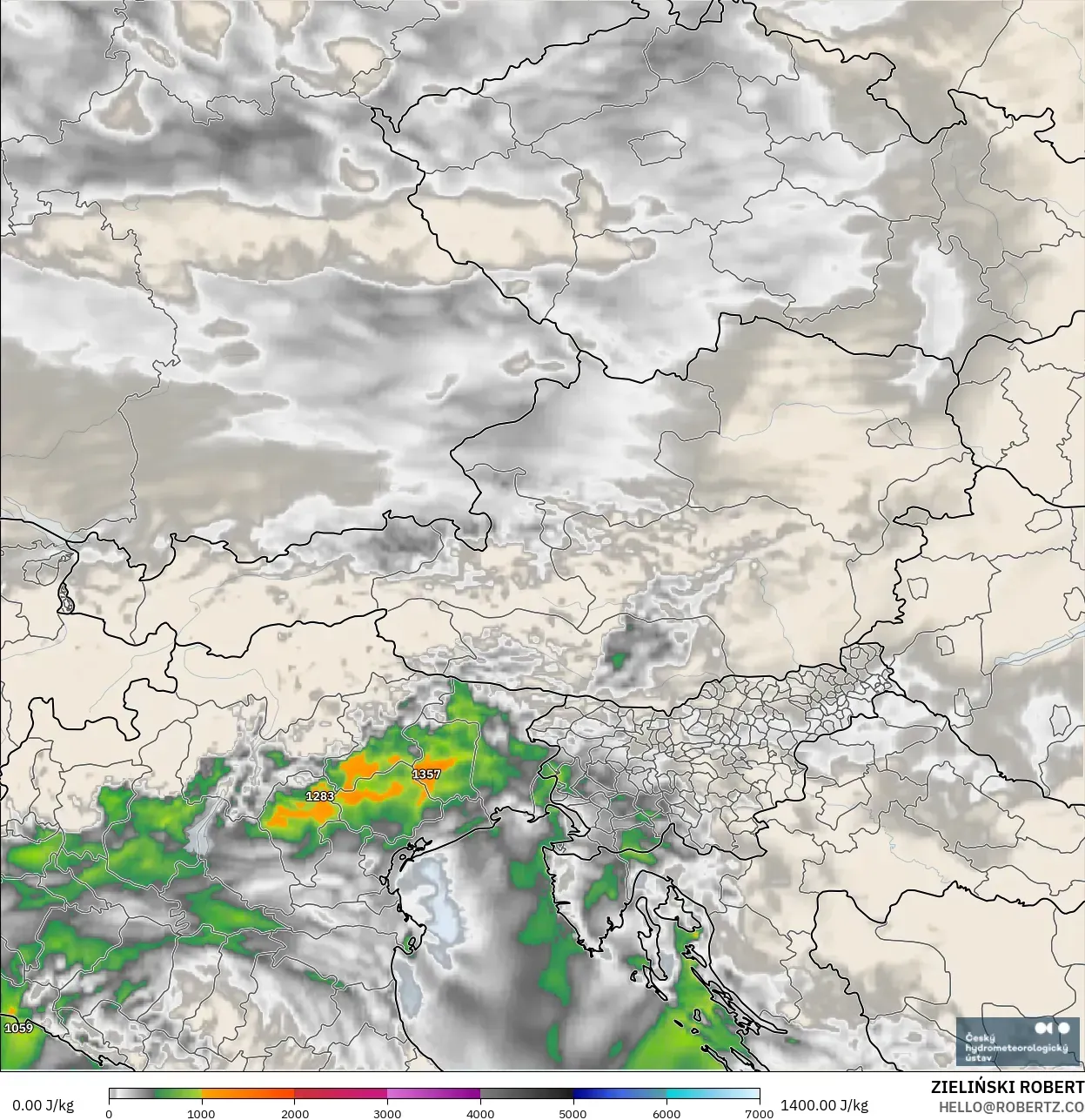 ALADIN CZ 2.3 km model - Austria, CAPE
