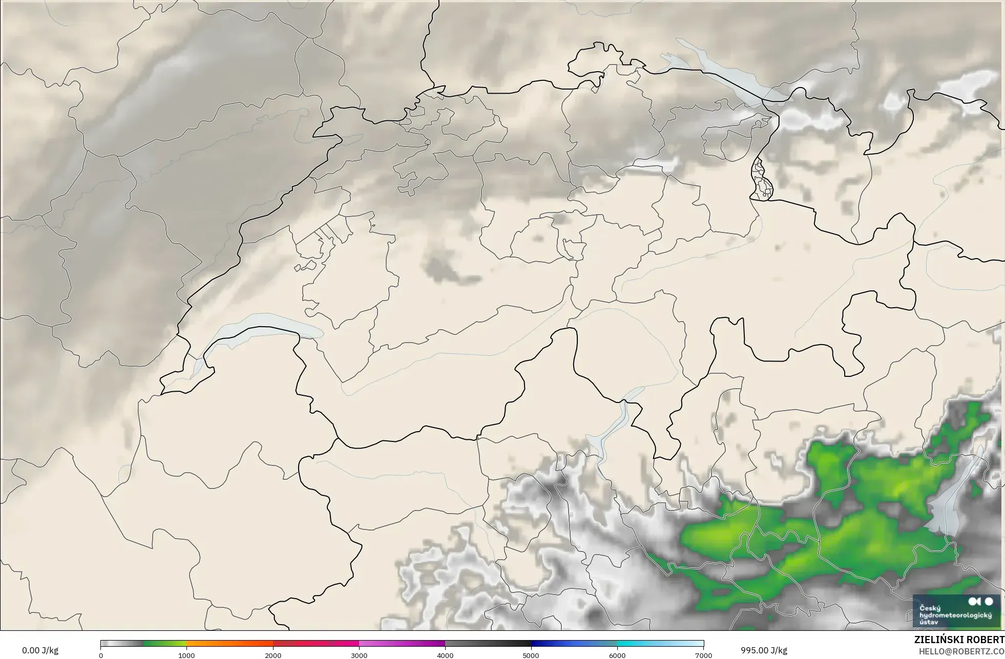 ALADIN CZ 2.3 km model - Switzerland, CAPE