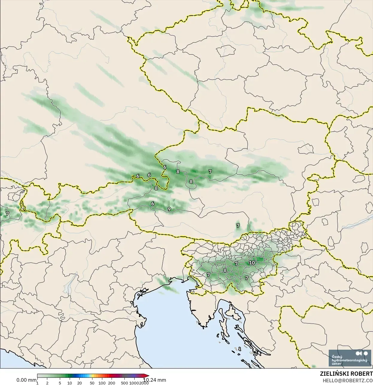ALADIN CZ 2.3 km model - Austria, Precipitation Accumulation
