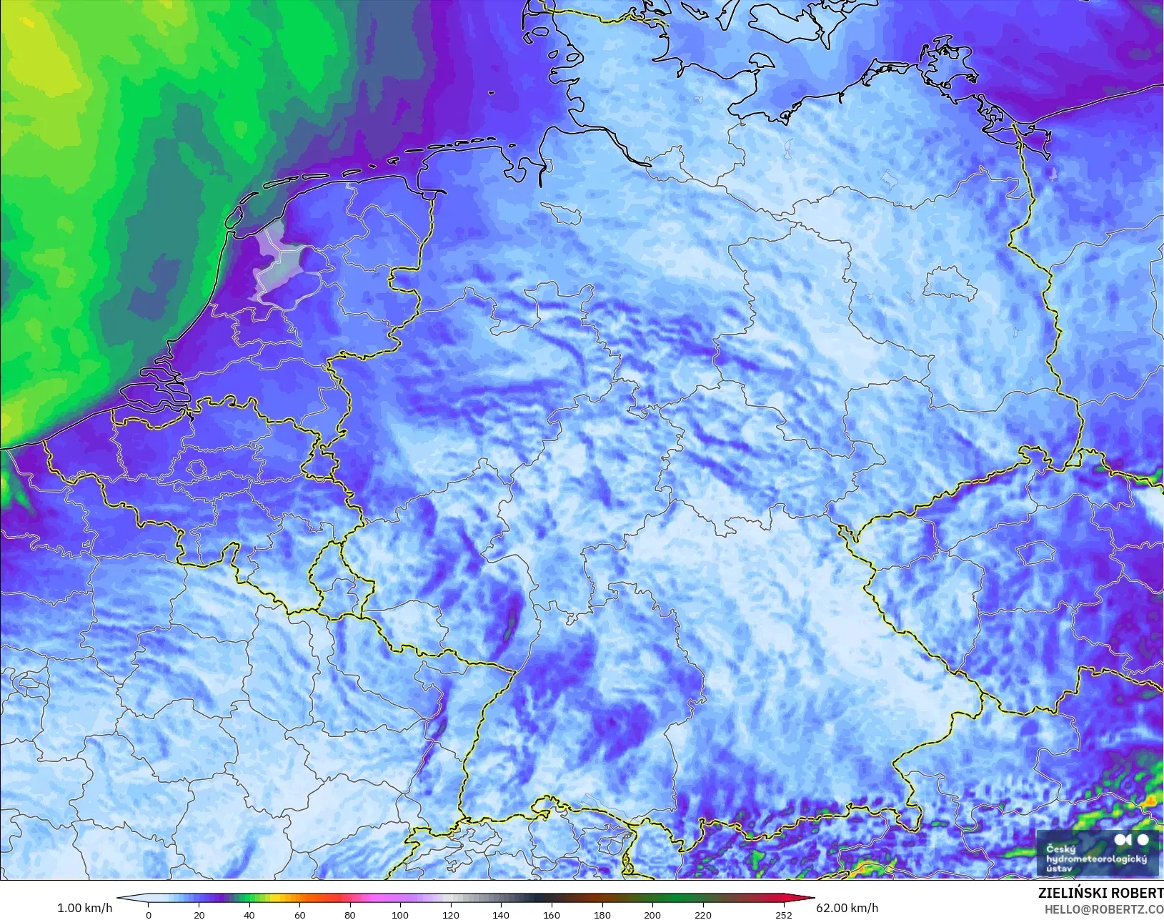 ALADIN CZ 2.3 km model - Germany, Wind Gusts