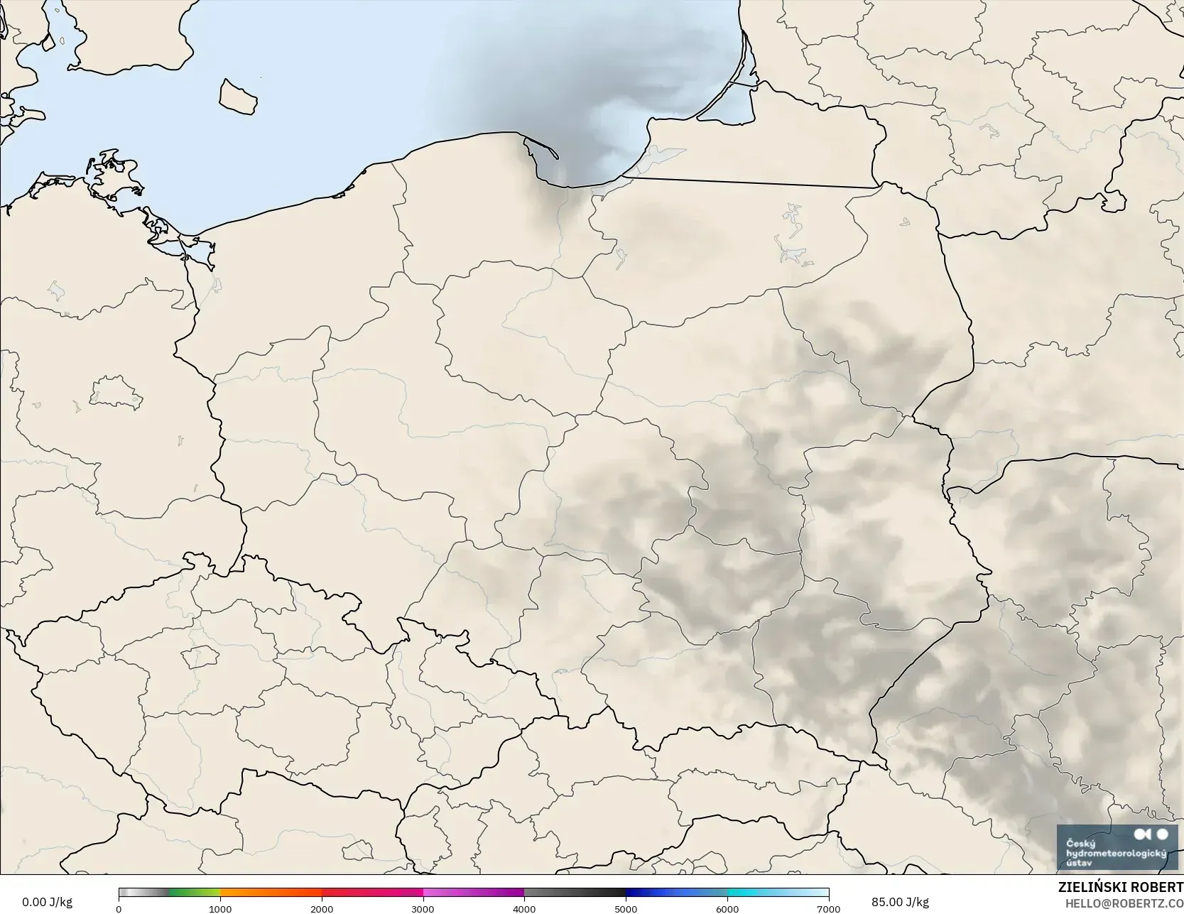 ALADIN CZ 2.3 km model - Poland, CAPE