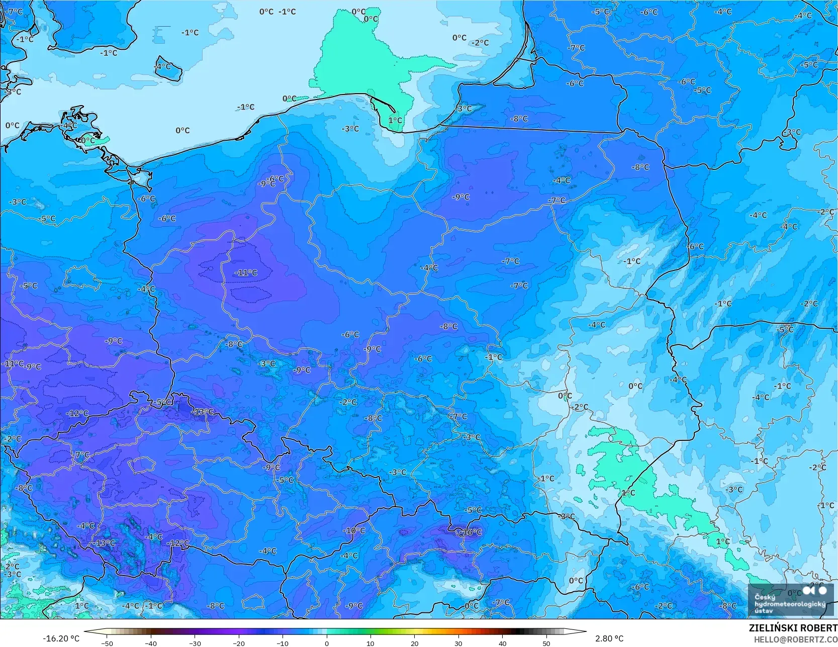 ALADIN CZ 2.3 km model - Poland, Takat Embun 2 m