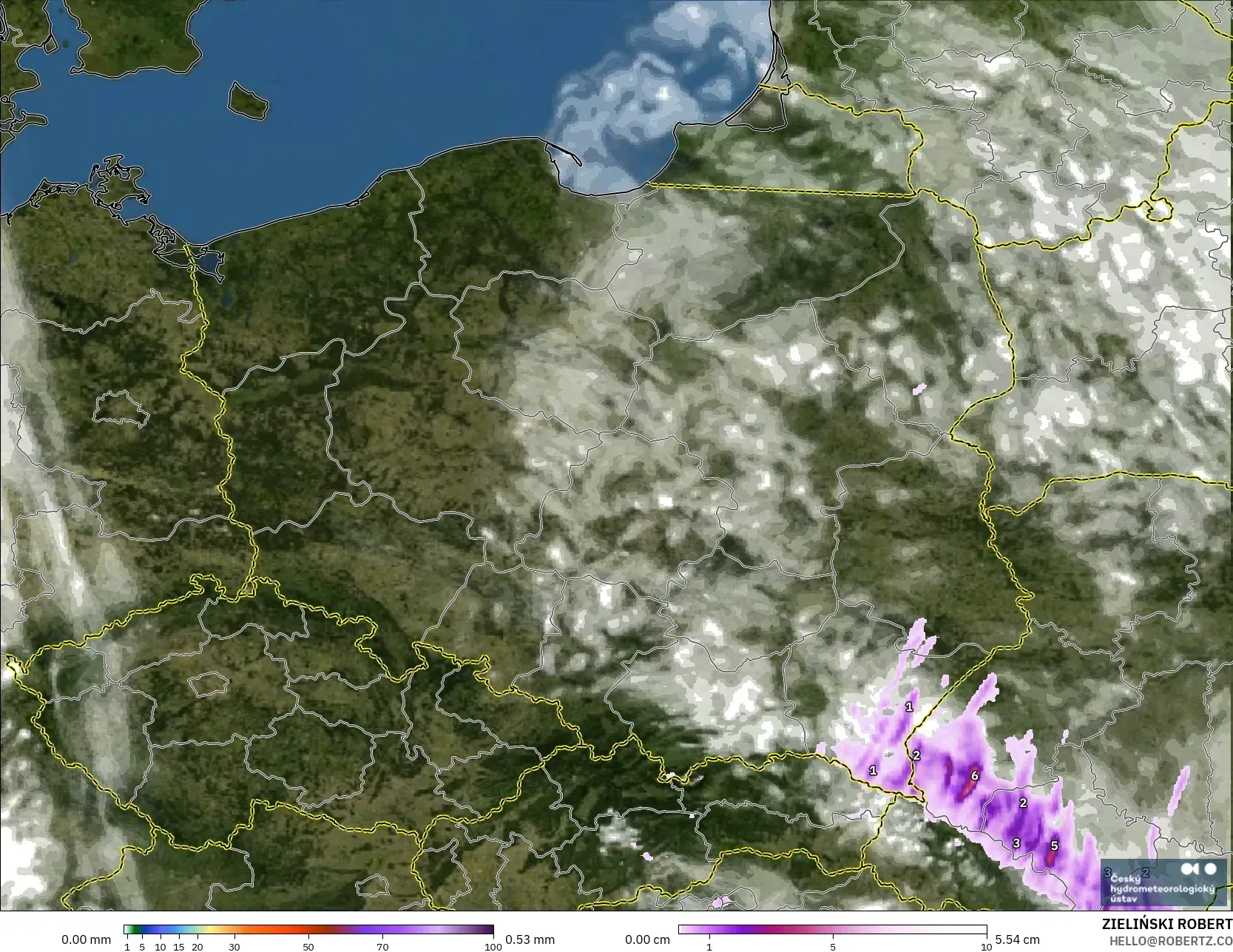 ALADIN CZ 2.3 km model - Poland, Hujan, Awan dan Tekanan