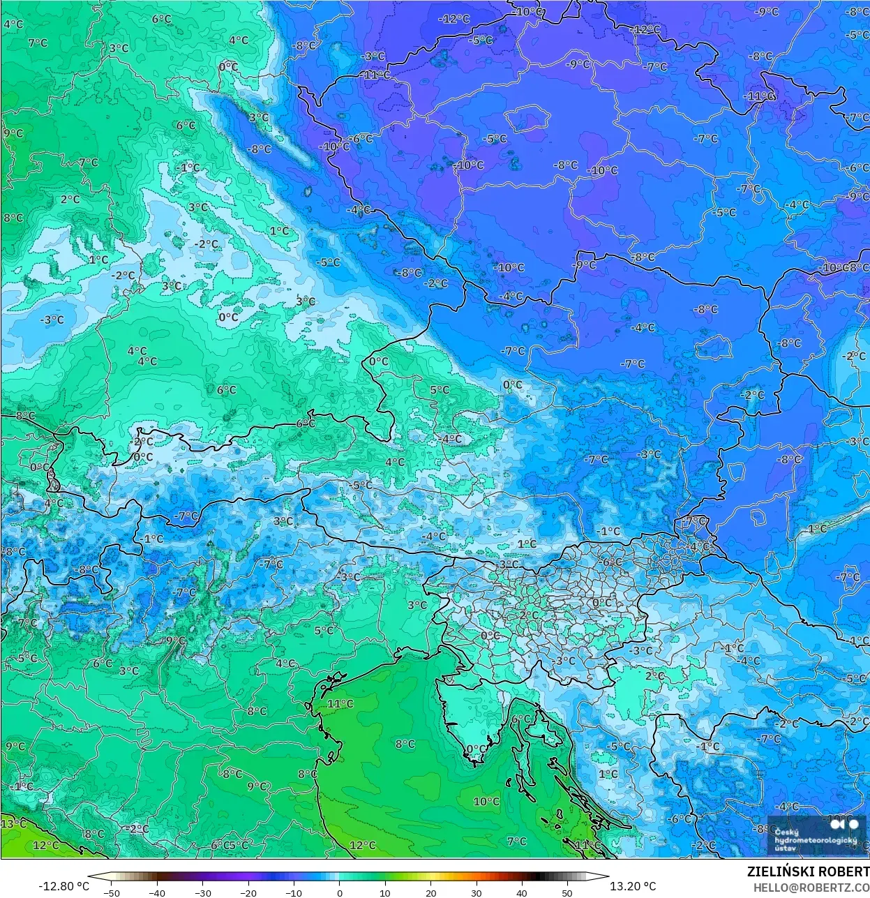 ALADIN CZ 2.3 km model - Austria, Takat Embun 2 m