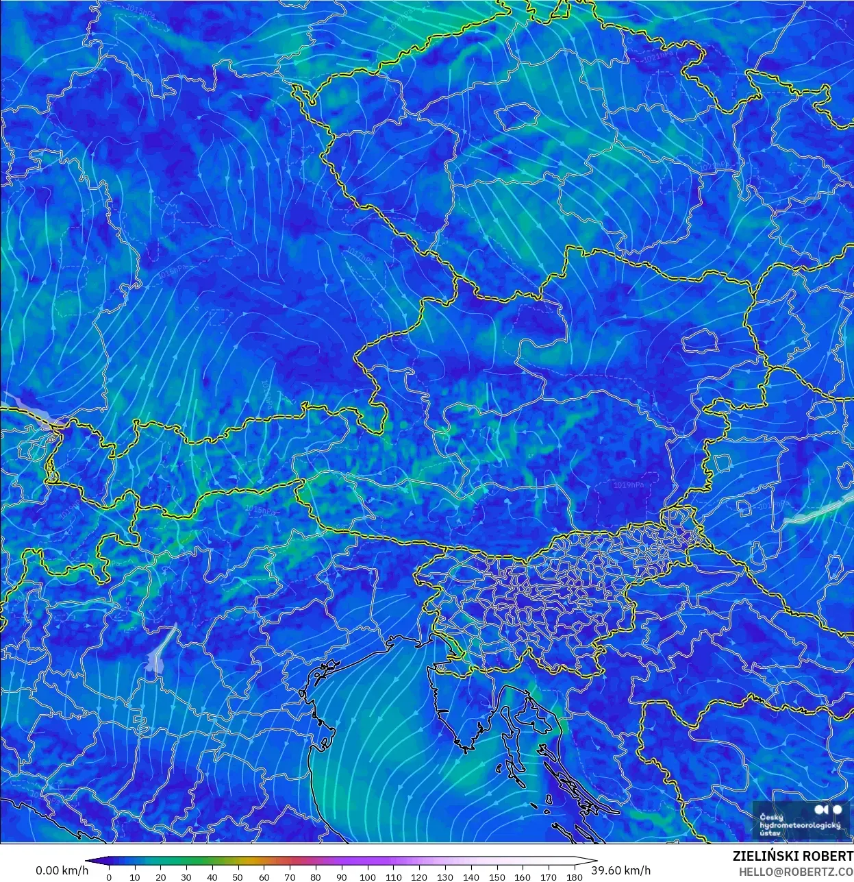 ALADIN CZ 2.3 km model - Austria, Angin 10 m
