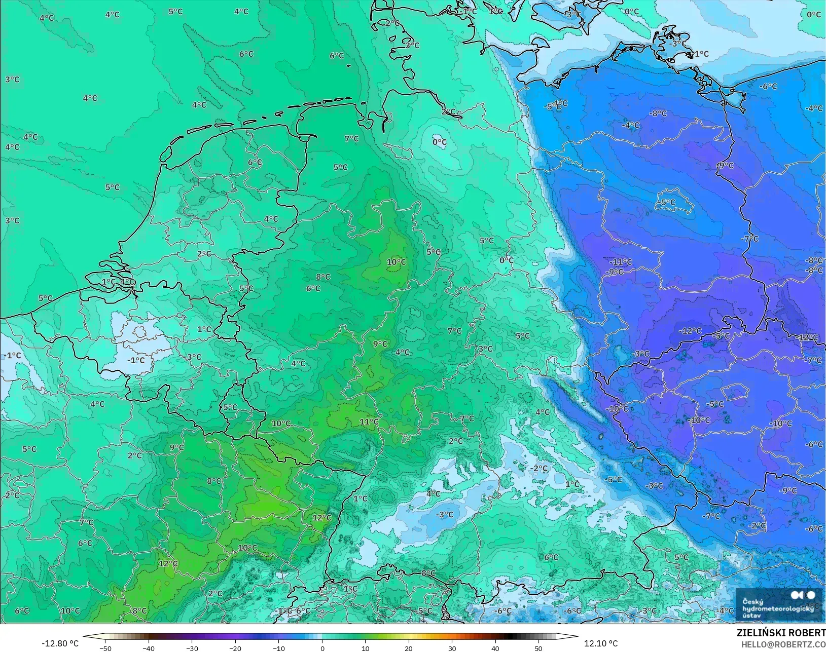 ALADIN CZ 2.3 km model - Jerman, Takat Embun 2 m