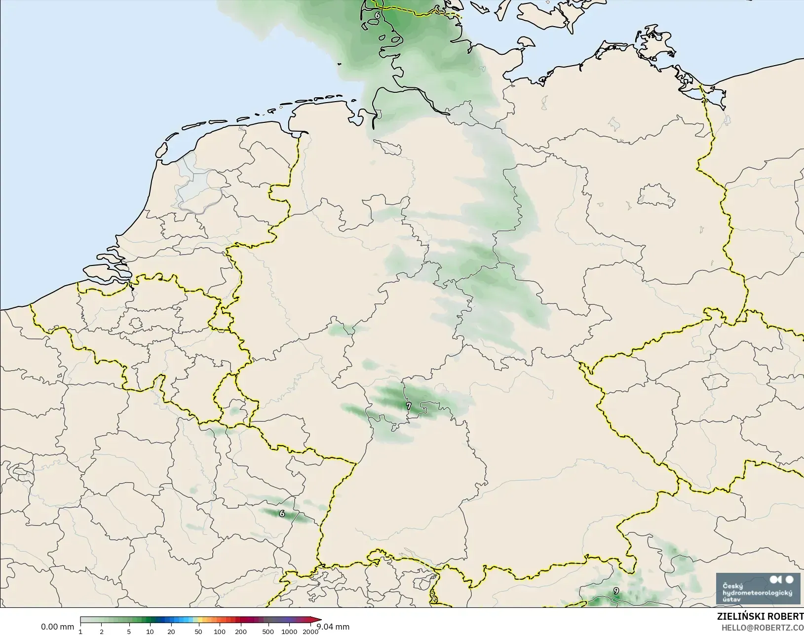 ALADIN CZ 2.3 km modelo - Germany, Precipitation Accumulation