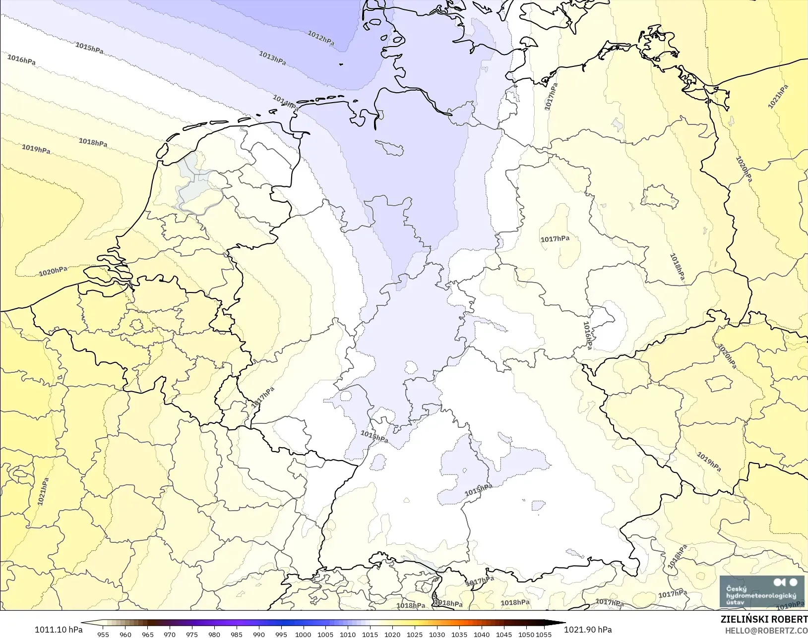ALADIN CZ 2.3 km model - Jerman, Tekanan