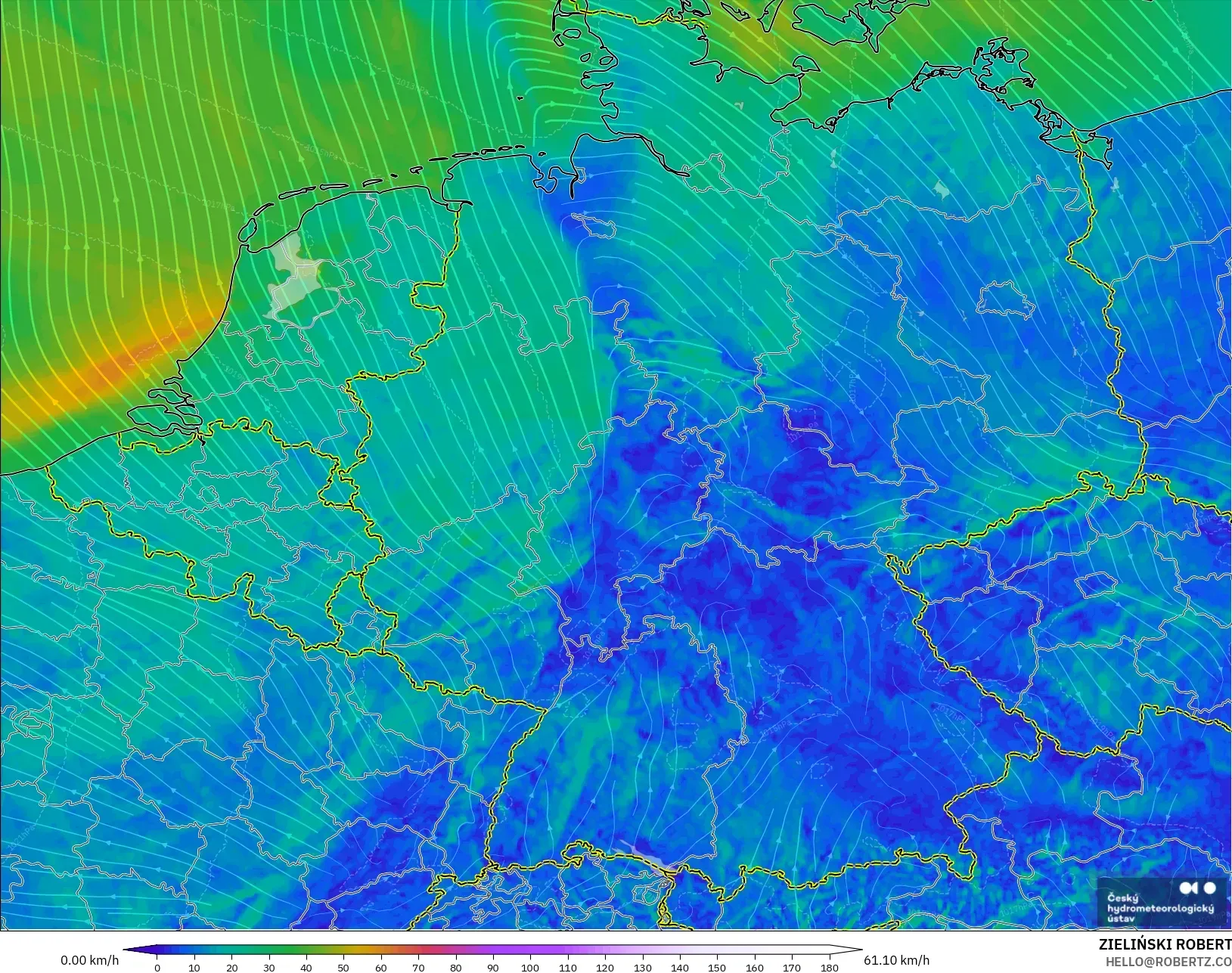 ALADIN CZ 2.3 km model - Jerman, Angin 10 m