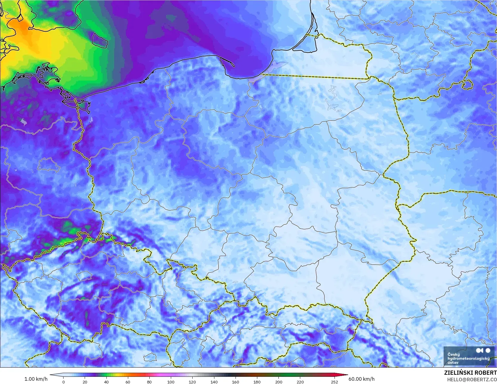 ALADIN CZ 2.3 km model - Poland, Hembusan Angin