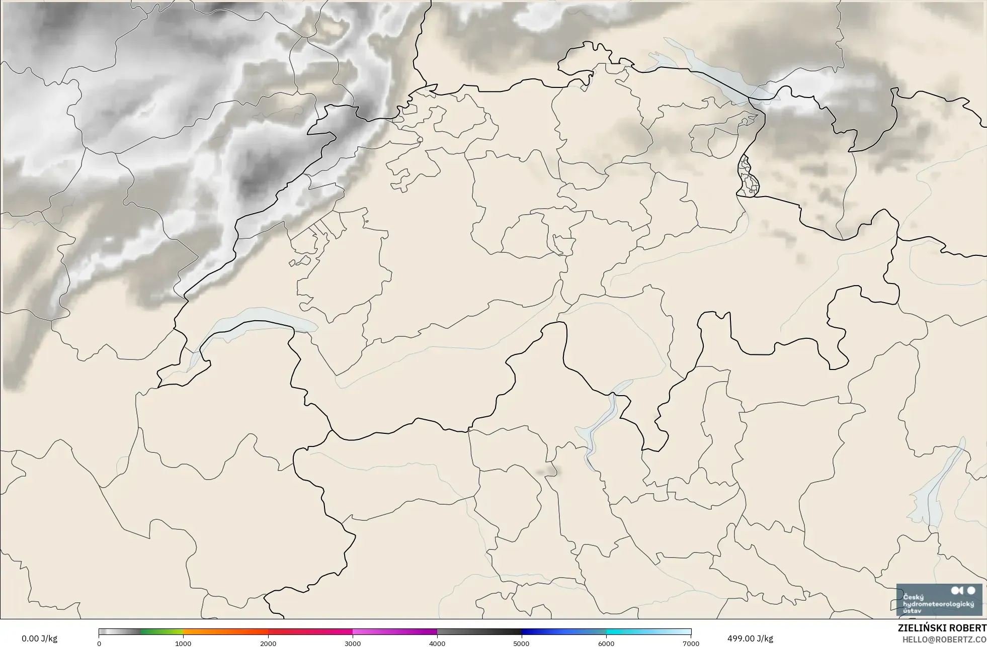 ALADIN CZ 2.3 km modelo - Switzerland, CAPE