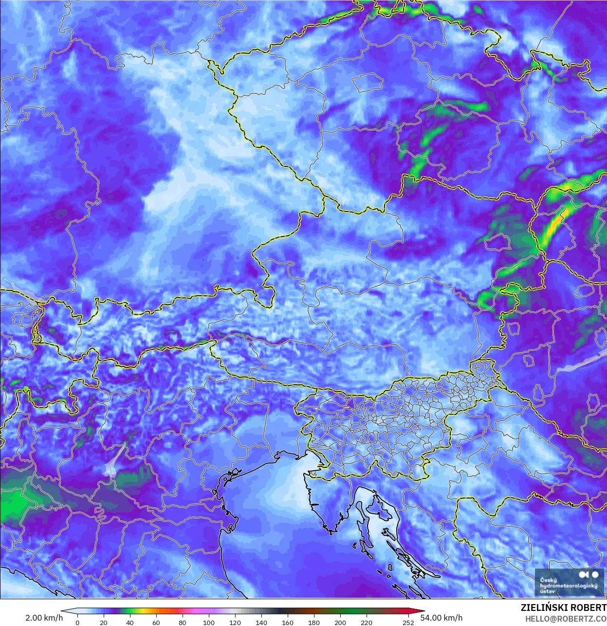 ALADIN CZ 2.3 km model - Austria, Hembusan Angin