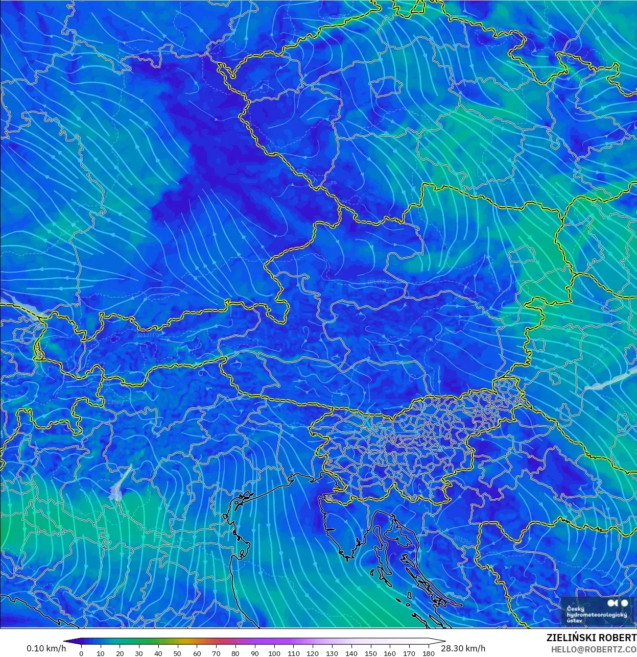 ALADIN CZ 2.3 km model - Austria, Angin 10 m