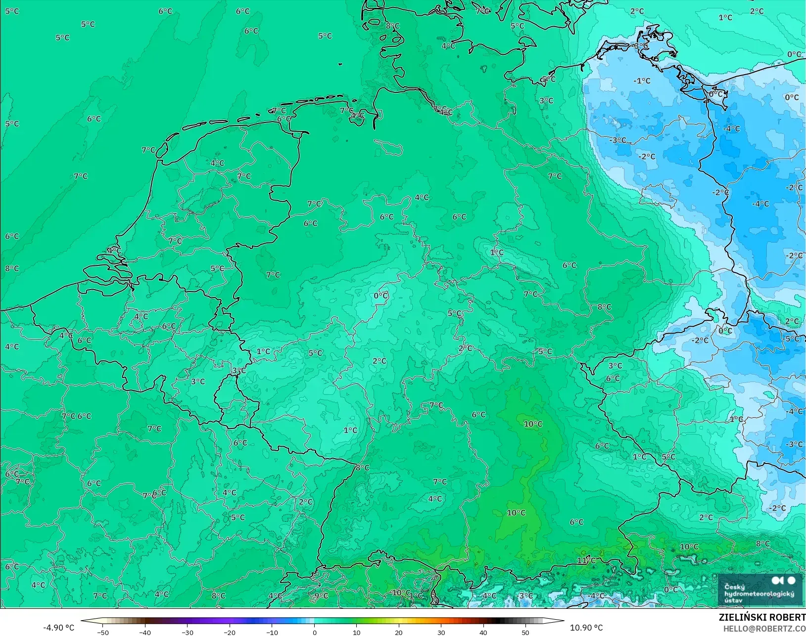 ALADIN CZ 2.3 km model - Jerman, Titik Embun 2 m