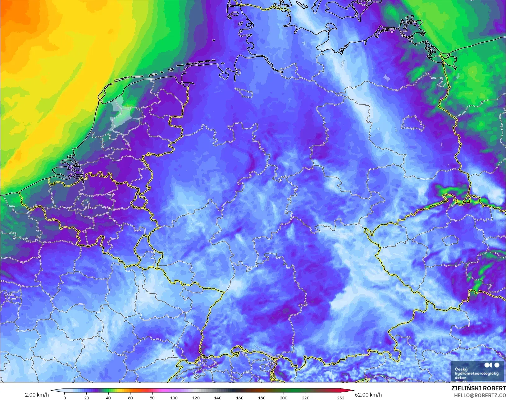 ALADIN CZ 2.3 km model - Jerman, Hembusan Angin