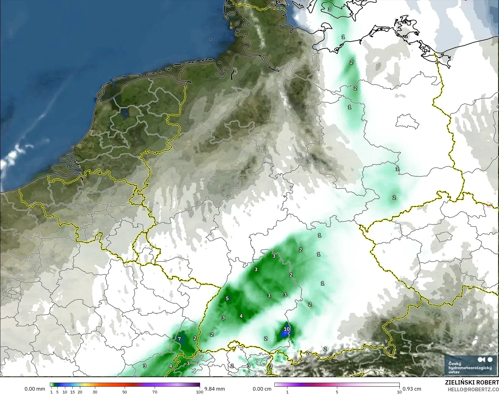 ALADIN CZ 2.3 km model - Jerman, Curah Hujan, Awan, dan Tekanan