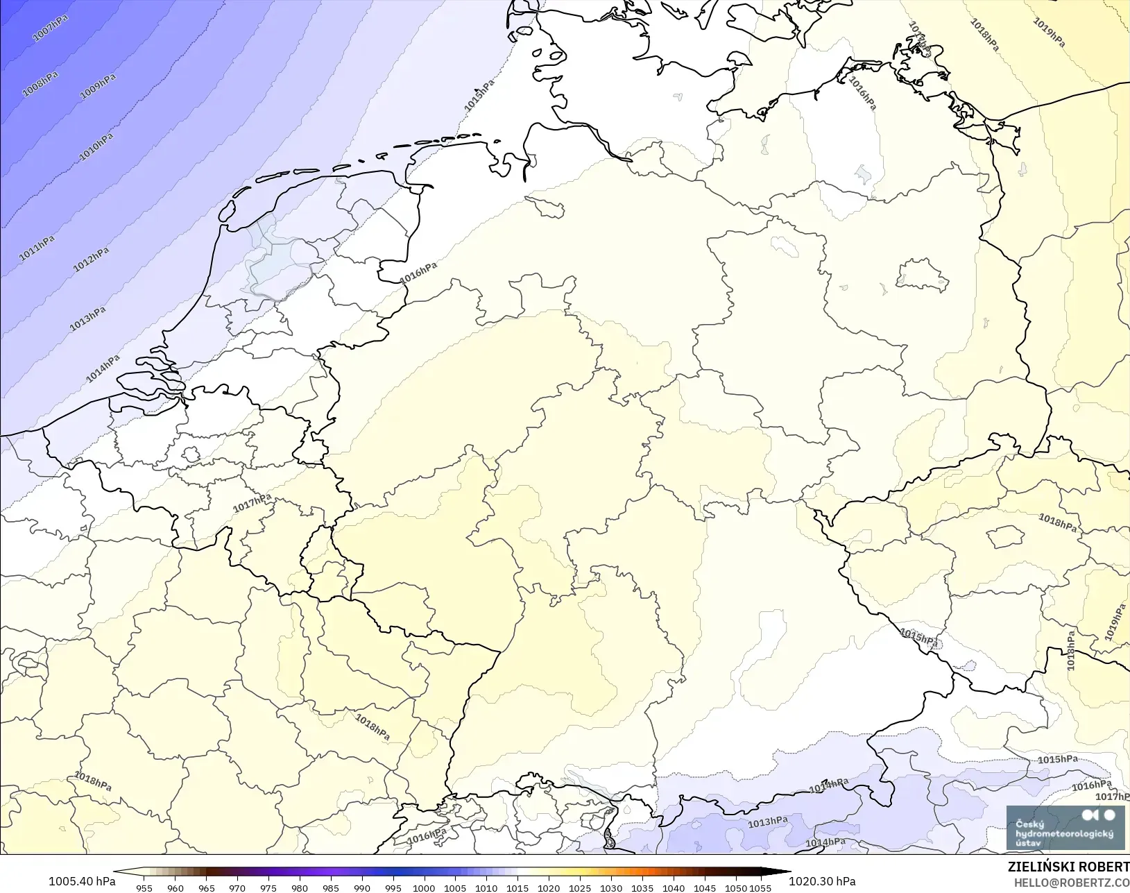 ALADIN CZ 2.3 km model - Jerman, Tekanan