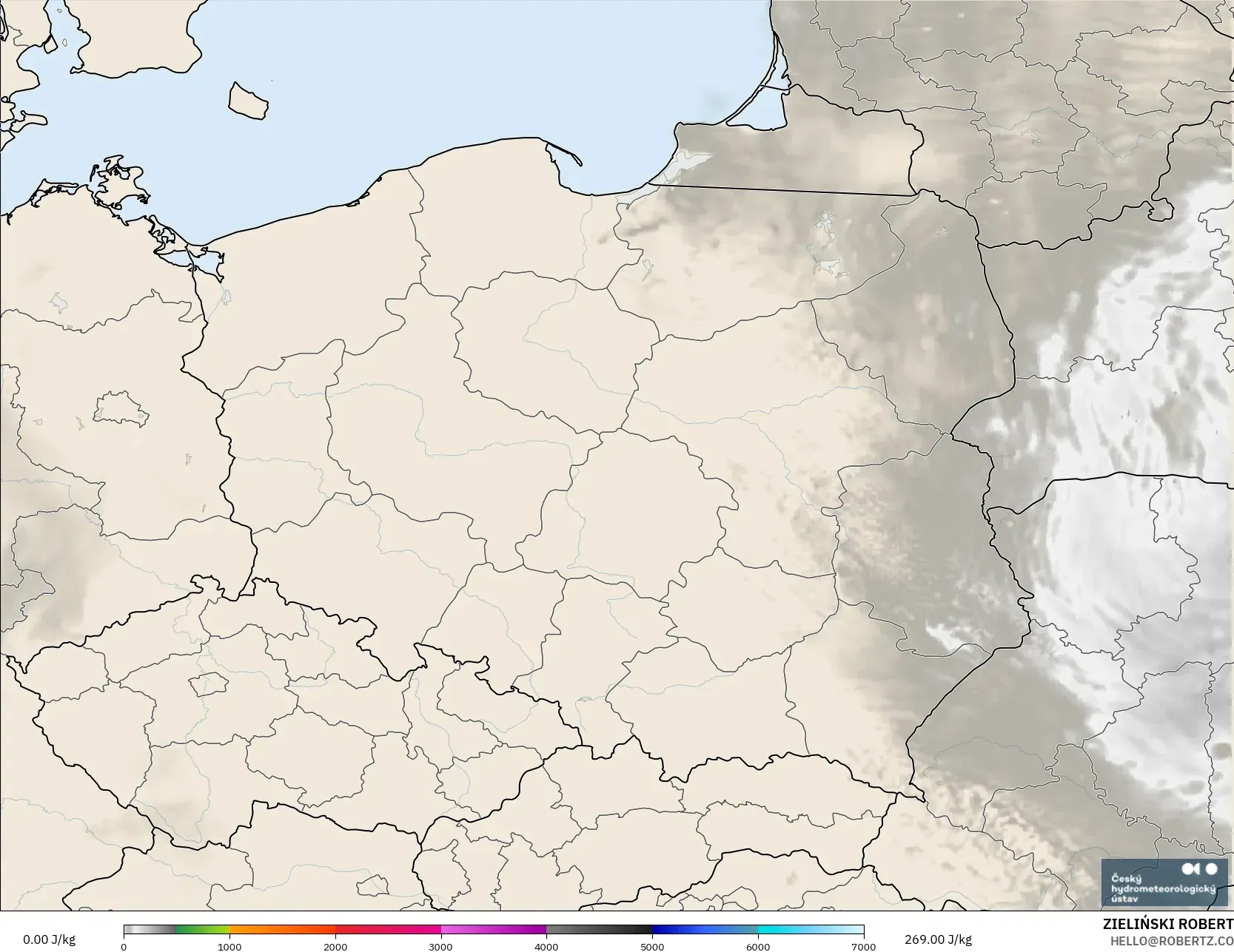 ALADIN CZ 2.3 km model - Polandia, CAPE