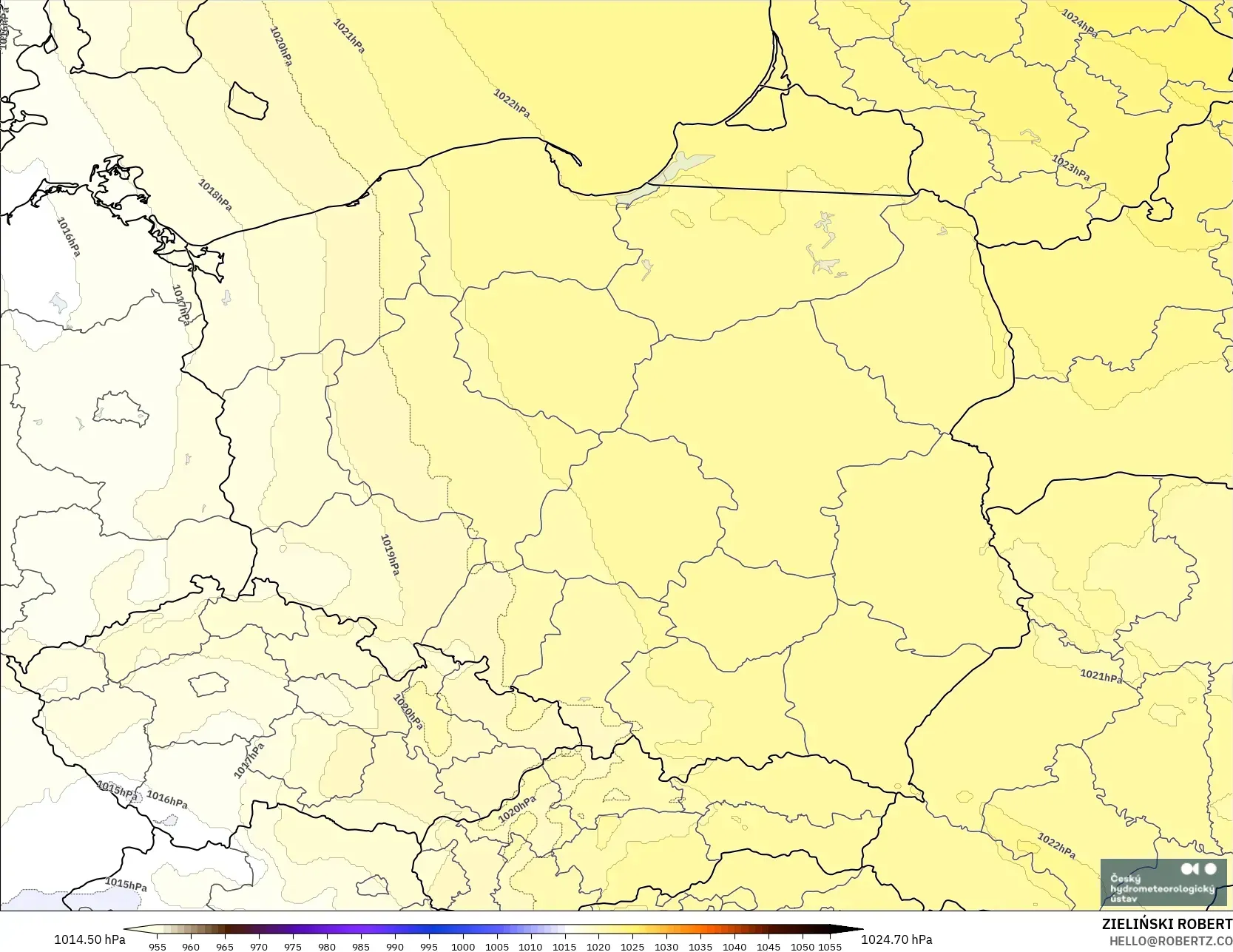 ALADIN CZ 2.3 km model - Polandia, Tekanan