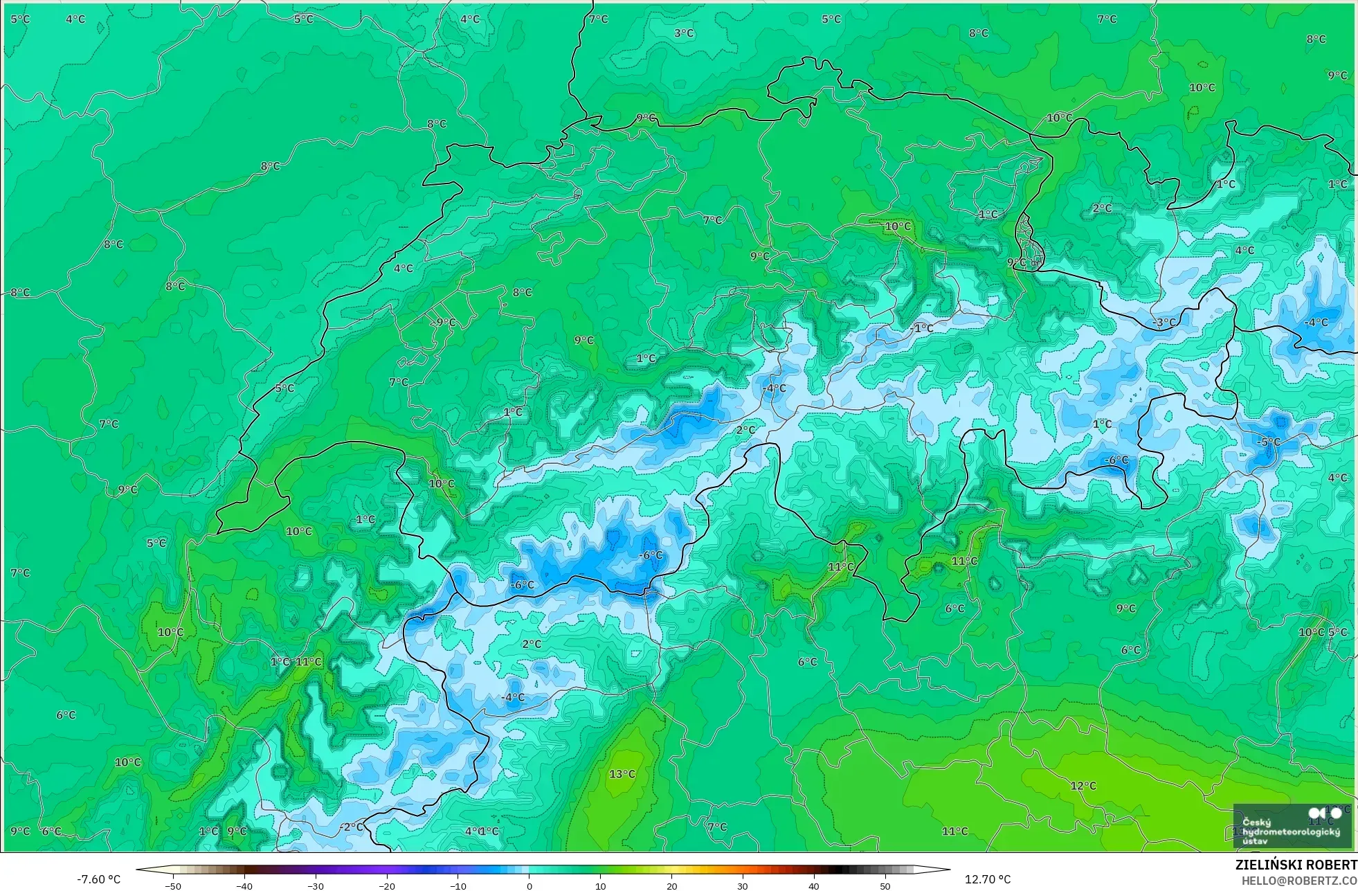 ALADIN CZ 2.3 km model - Swiss, Titik Embun 2 m