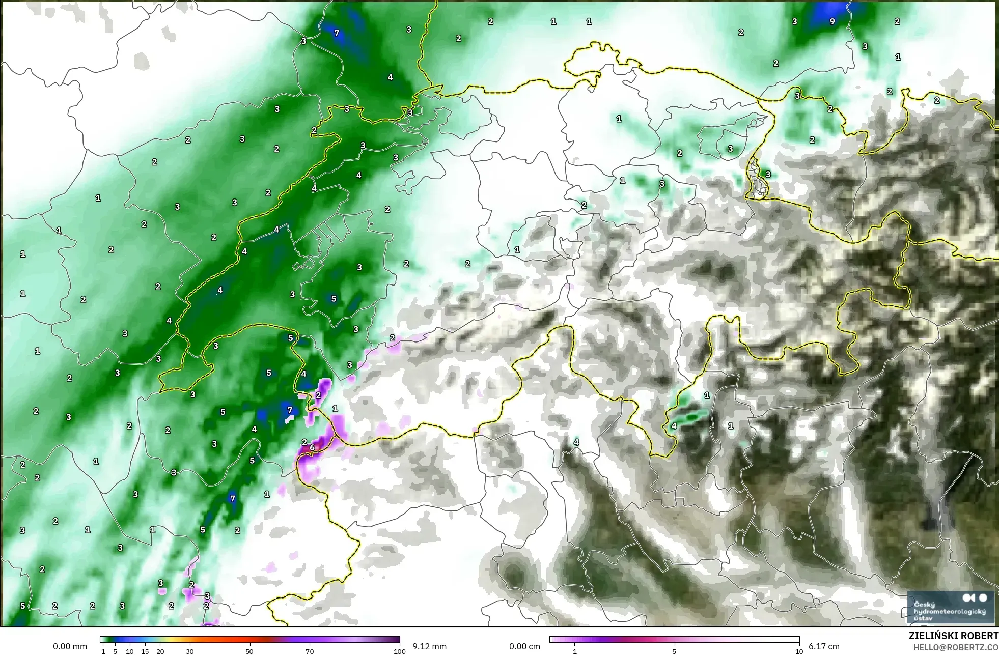 ALADIN CZ 2.3 km model - Swiss, Curah Hujan, Awan, dan Tekanan