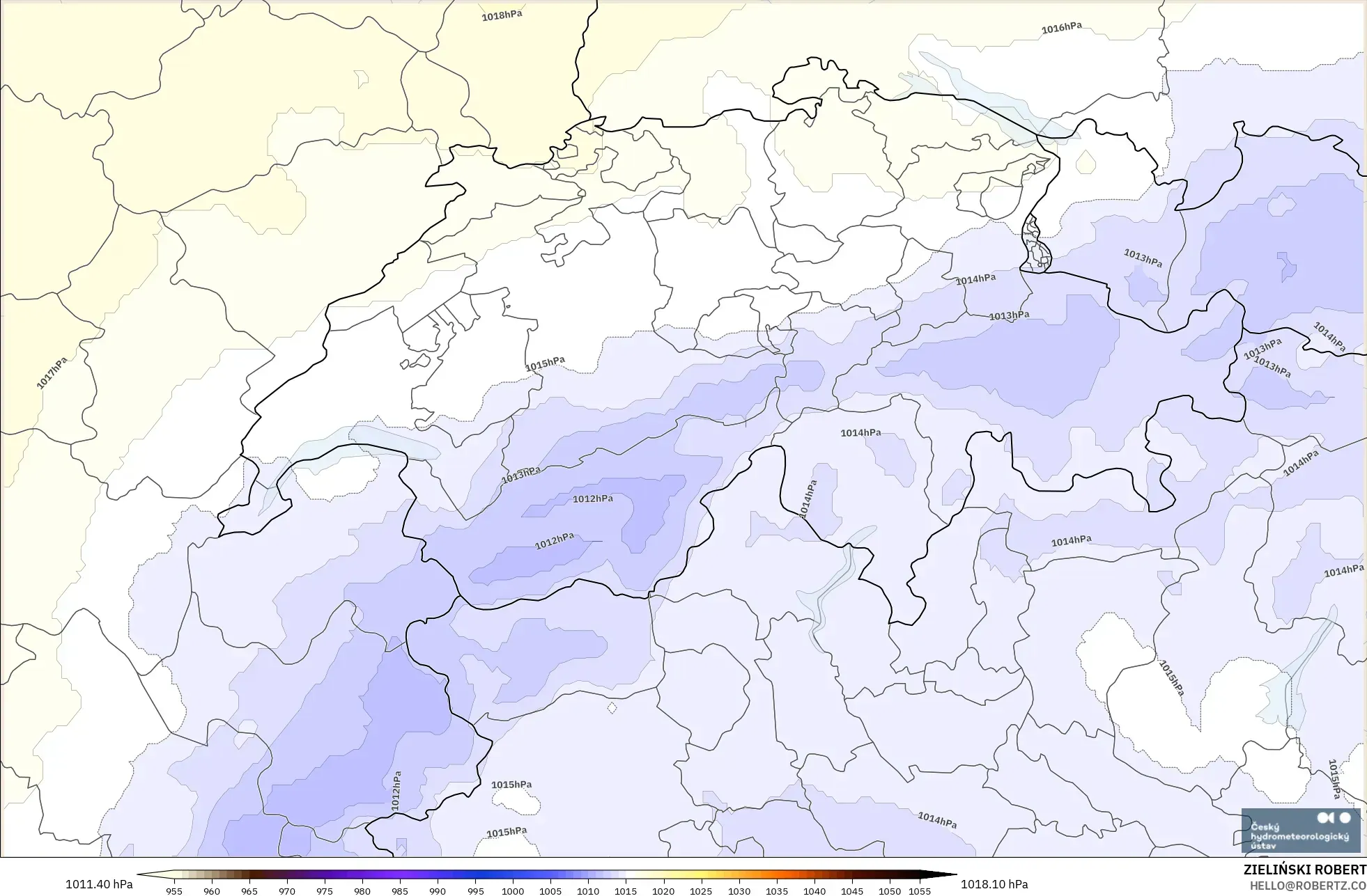 ALADIN CZ 2.3 km model - Swiss, Tekanan