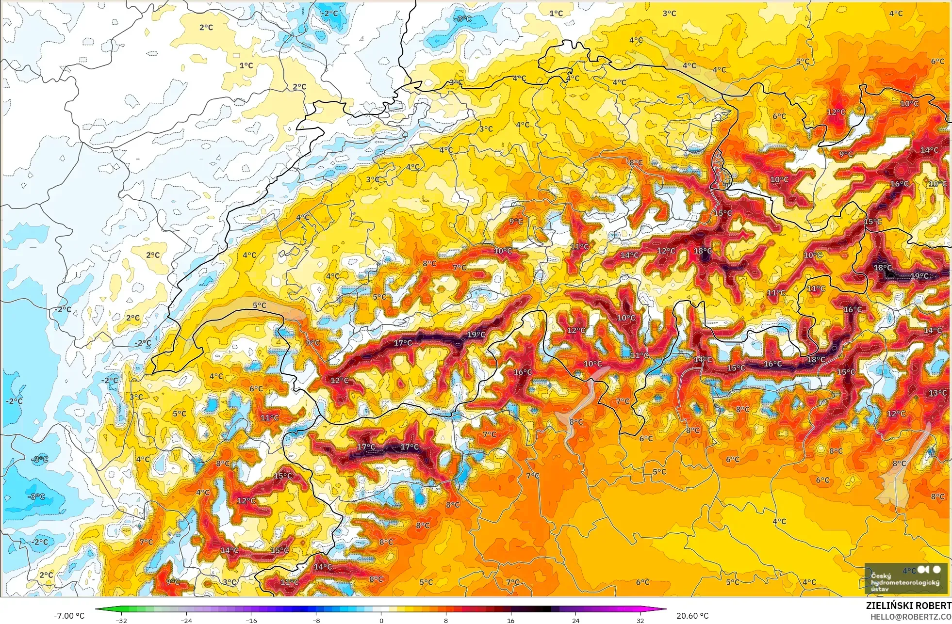 ALADIN CZ 2.3 km model - Swiss, Anomali Suhu 2 m