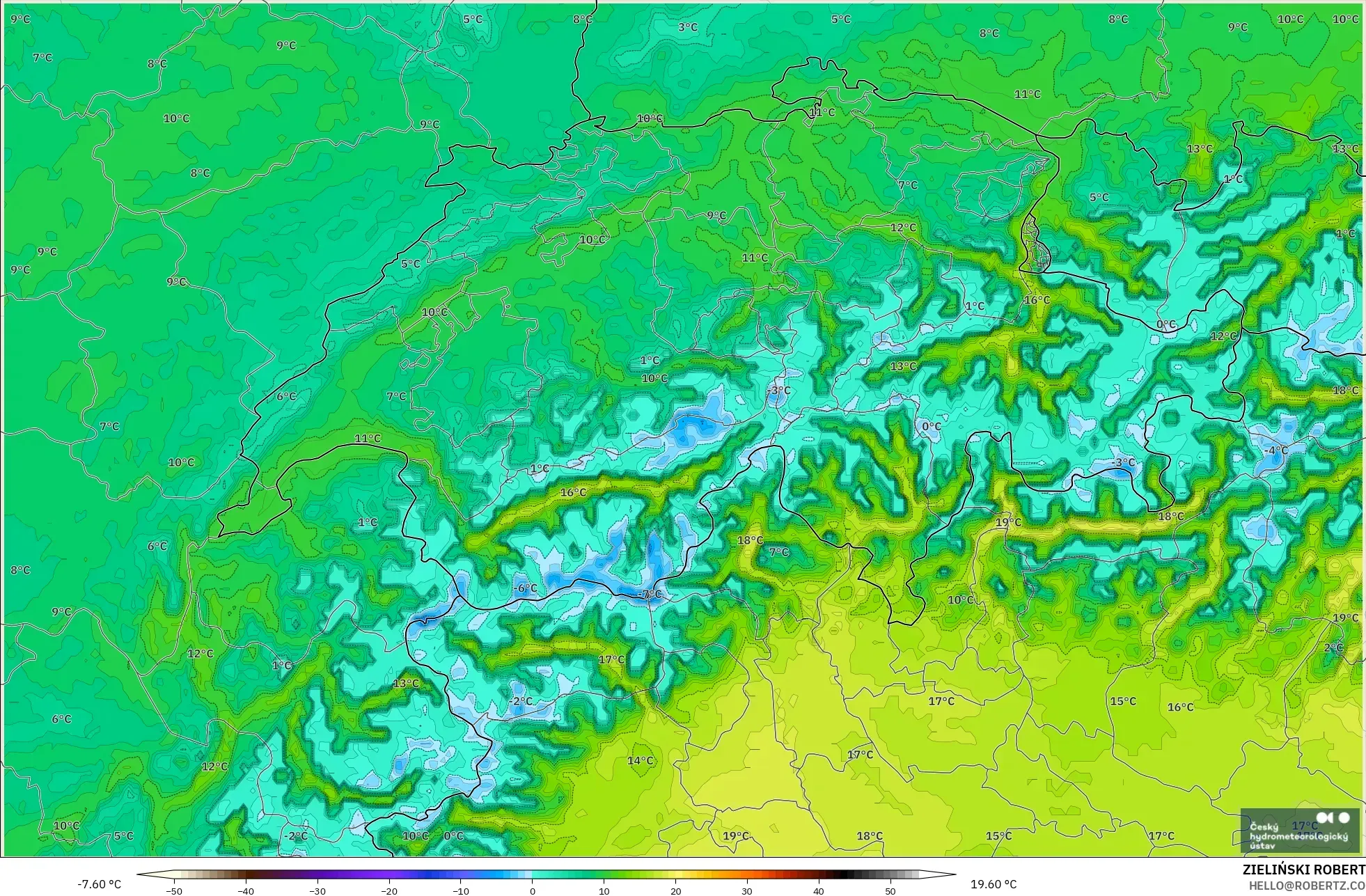 ALADIN CZ 2.3 km model - Swiss, Suhu 2 m
