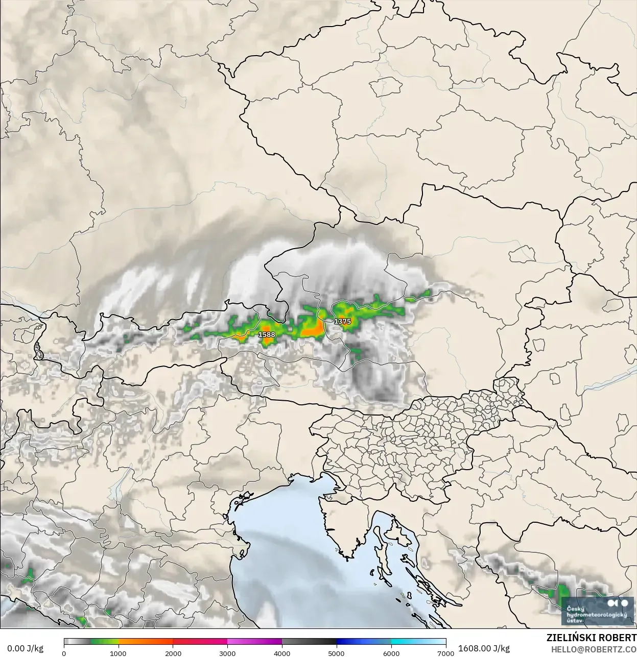 ALADIN CZ 2.3 km model - Austria, CAPE