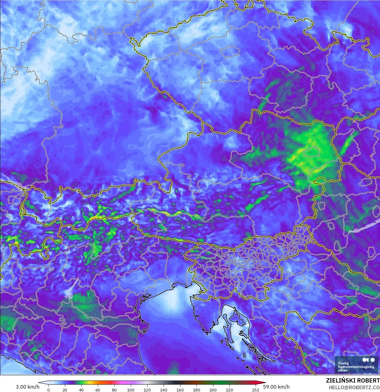 ALADIN CZ 2.3 km model - Austria, Hembusan Angin
