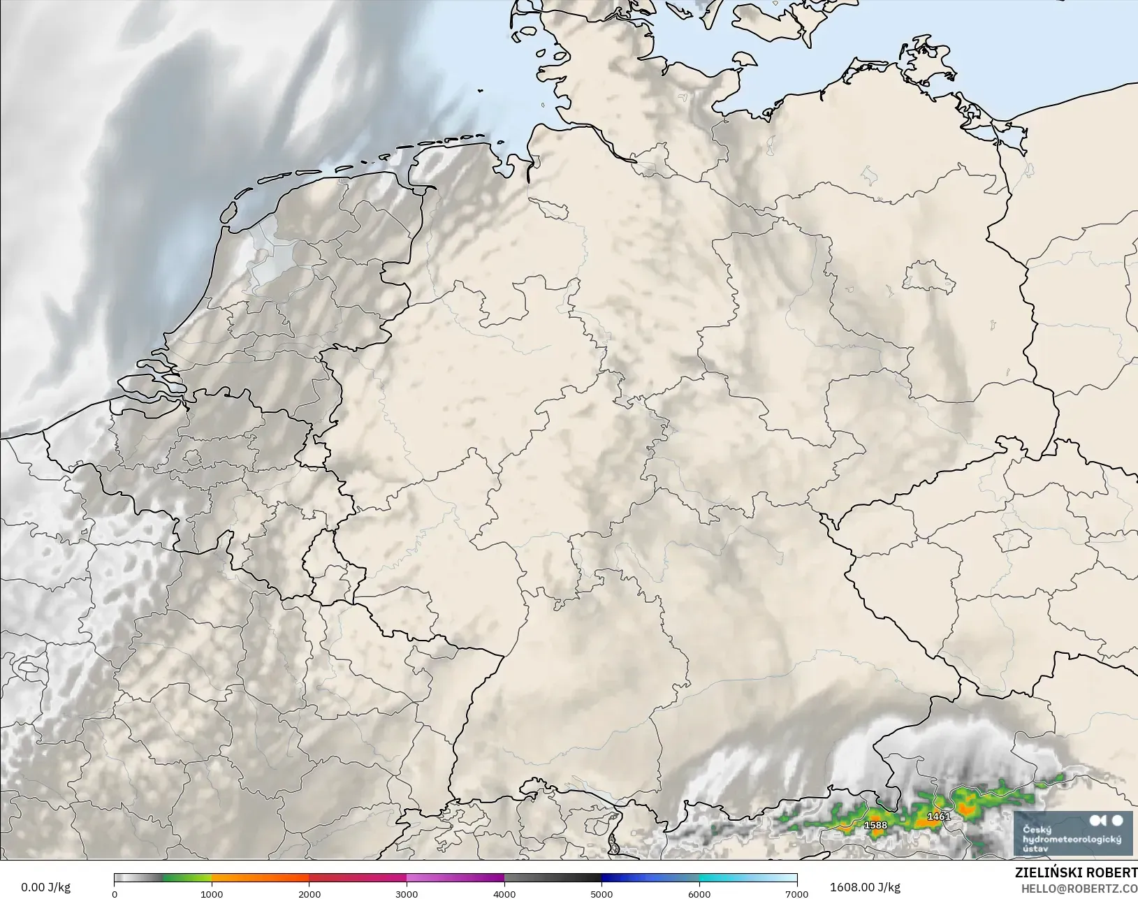 ALADIN CZ 2.3 km model - Jerman, CAPE