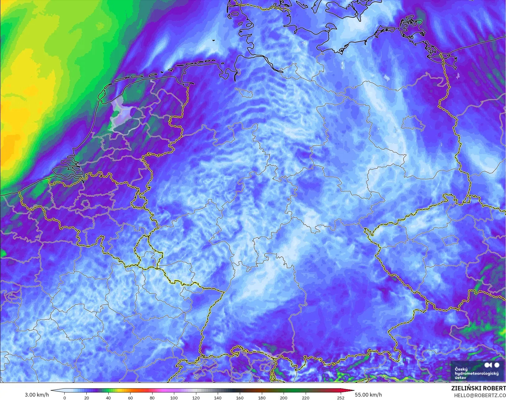 ALADIN CZ 2.3 km model - Germany, Wind Gusts
