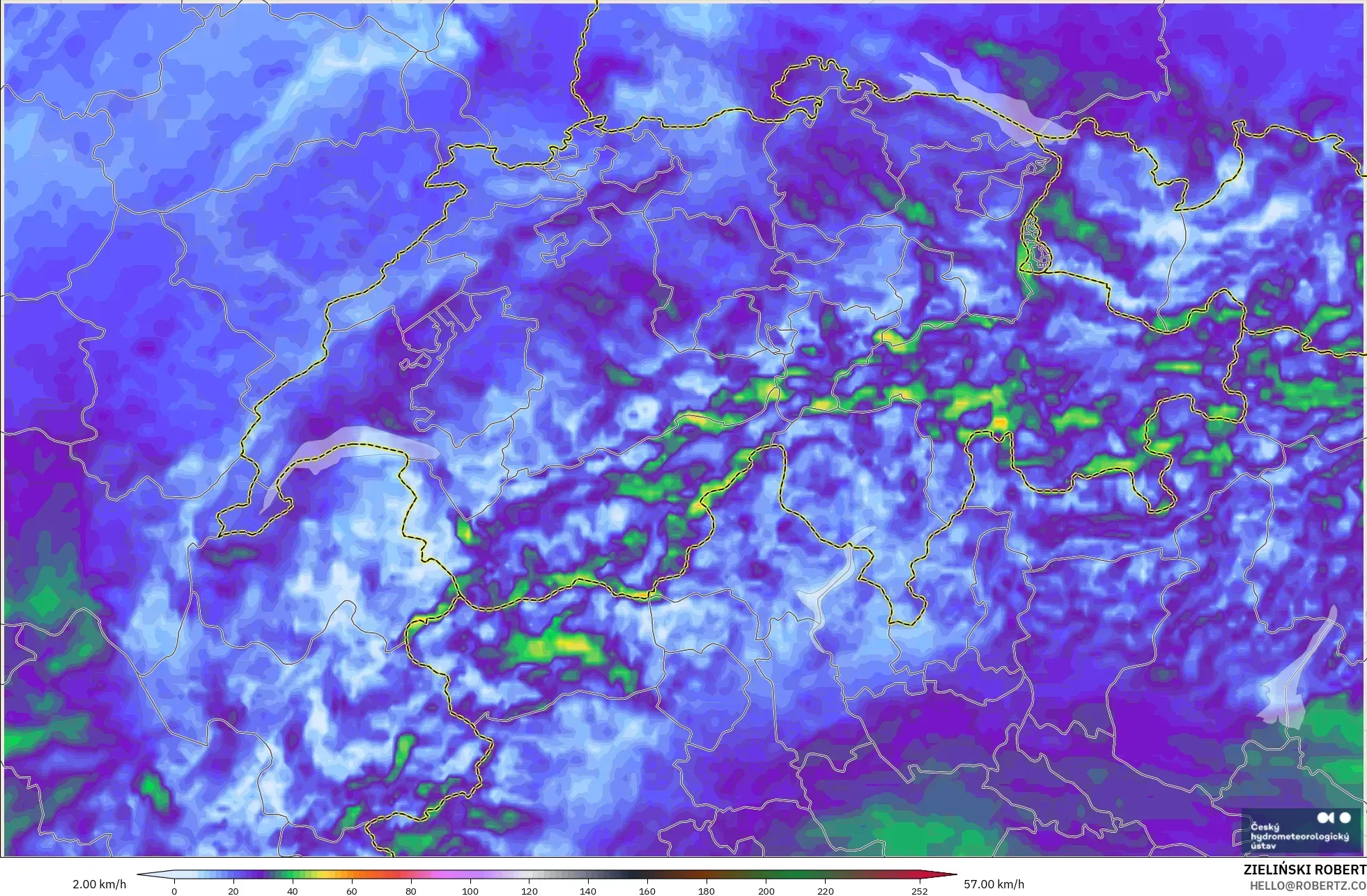 ALADIN CZ 2.3 km model - Swiss, Hembusan Angin