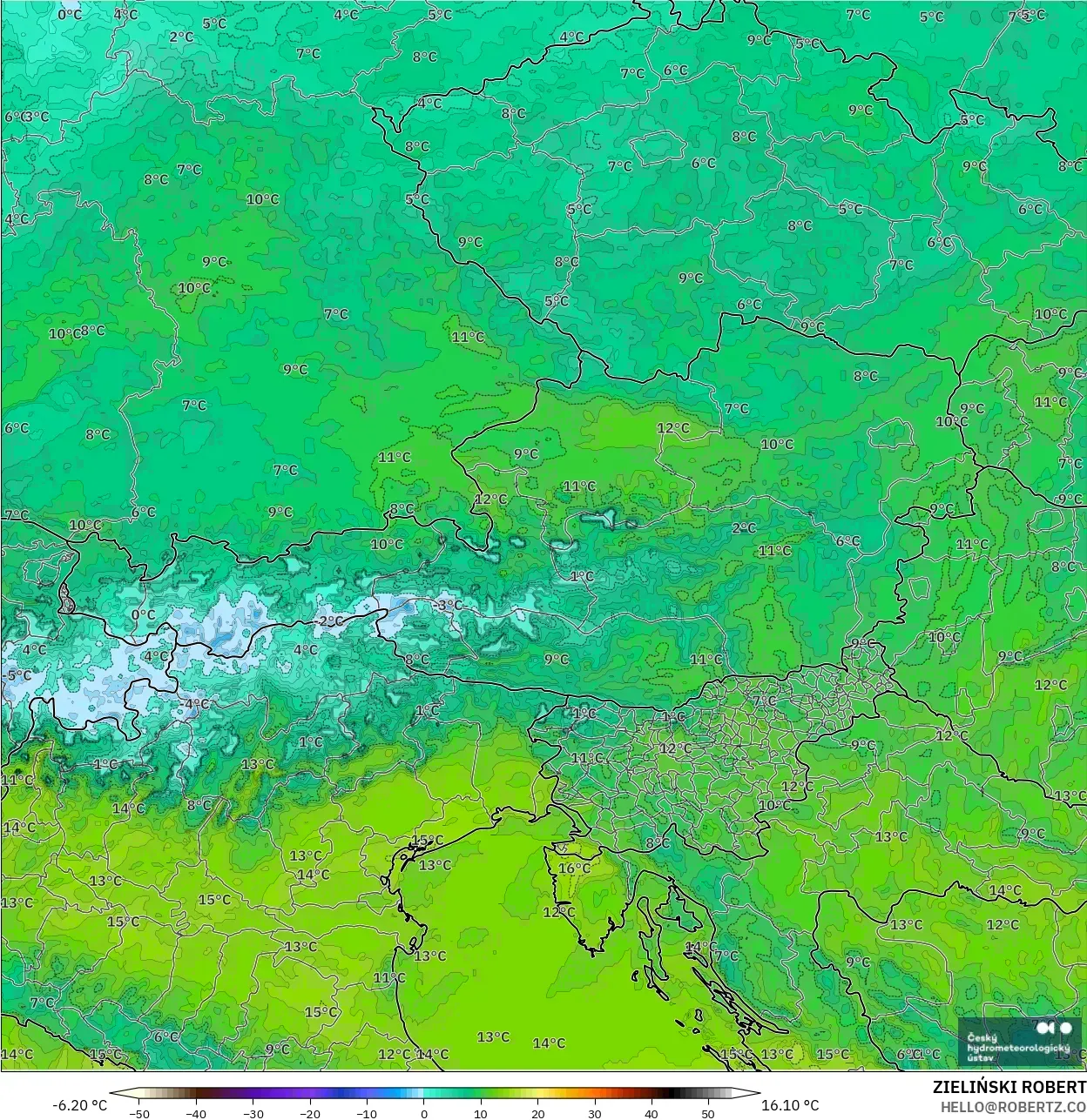 ALADIN CZ 2.3 كم نموذج - النمسا, نقطة الندى 2 م