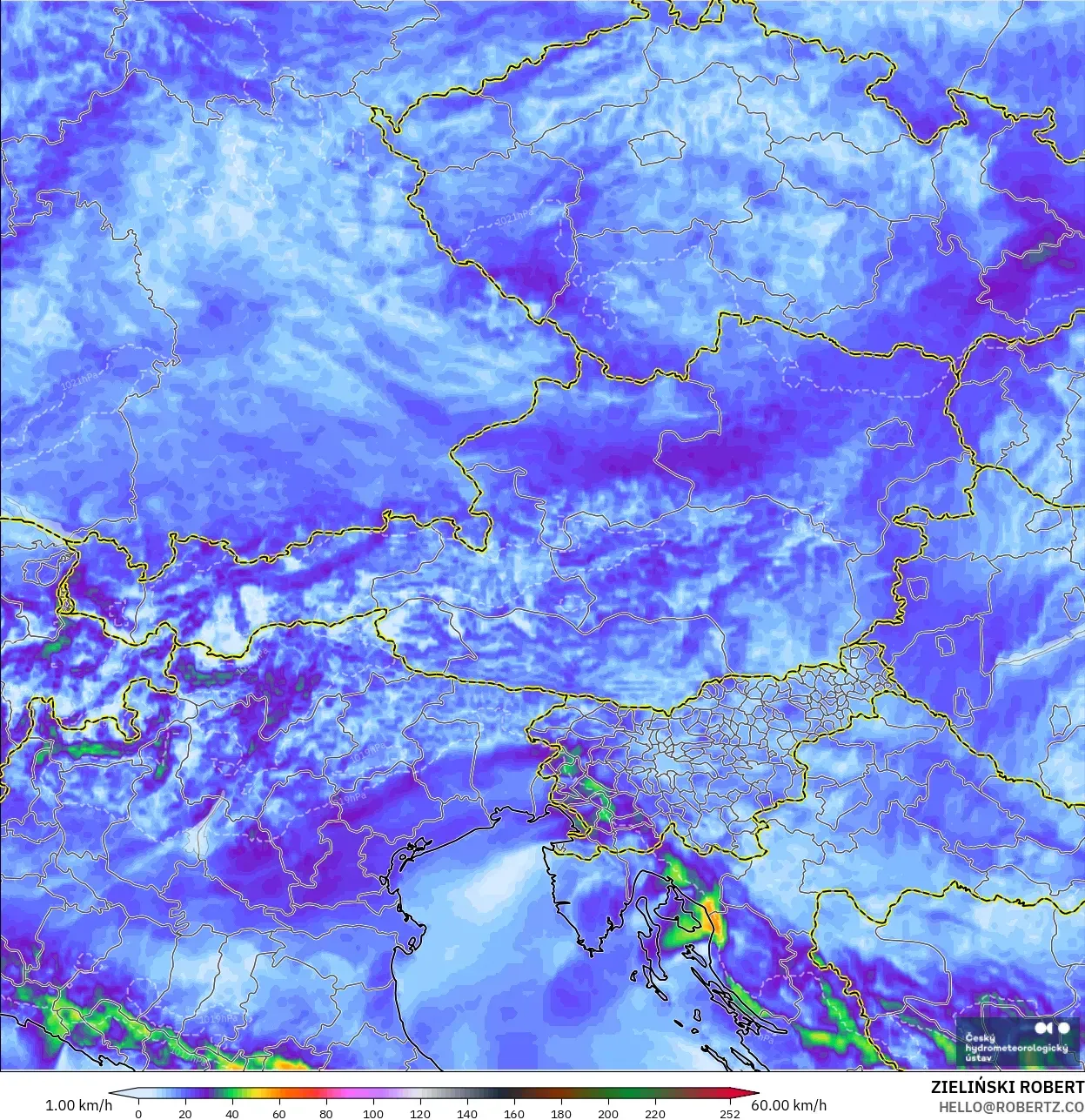 ALADIN CZ 2.3 كم نموذج - النمسا, أقصى هبة