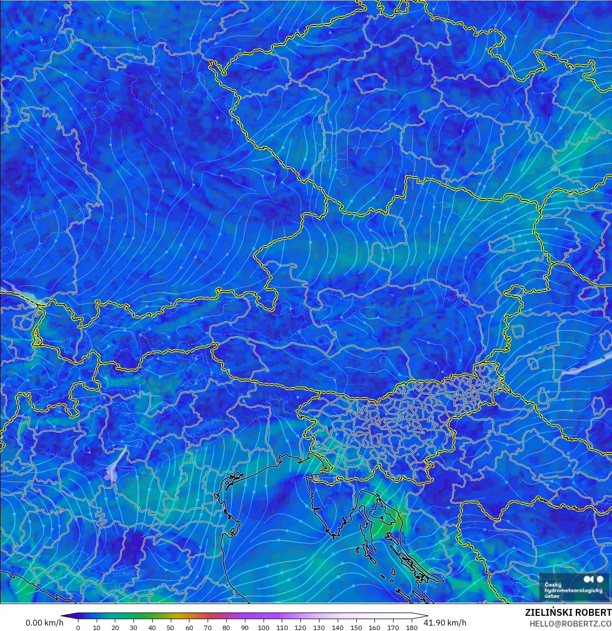 ALADIN CZ 2.3 كم نموذج - النمسا, رياح 10 م
