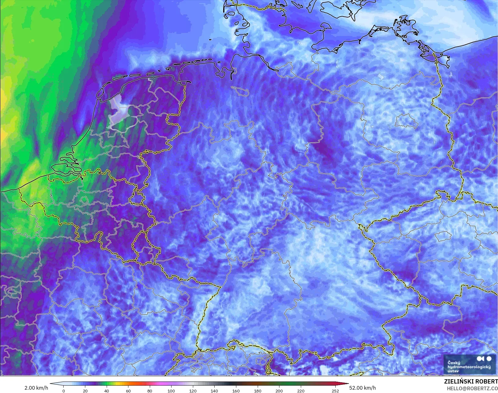 ALADIN CZ 2.3 كم نموذج - ألمانيا, هبات الرياح
