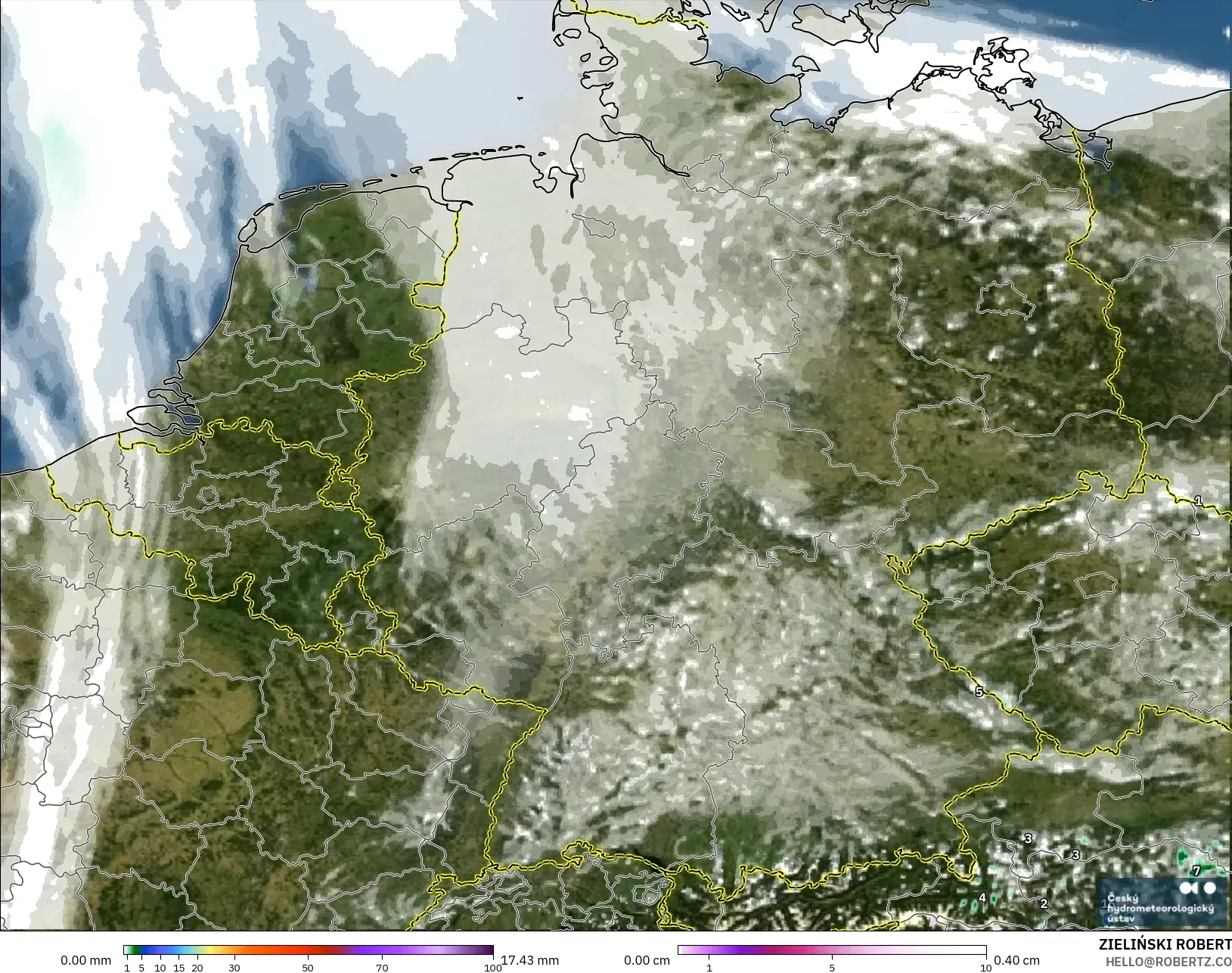 ALADIN CZ 2.3 كم نموذج - ألمانيا, الهطول والغيوم والضغط