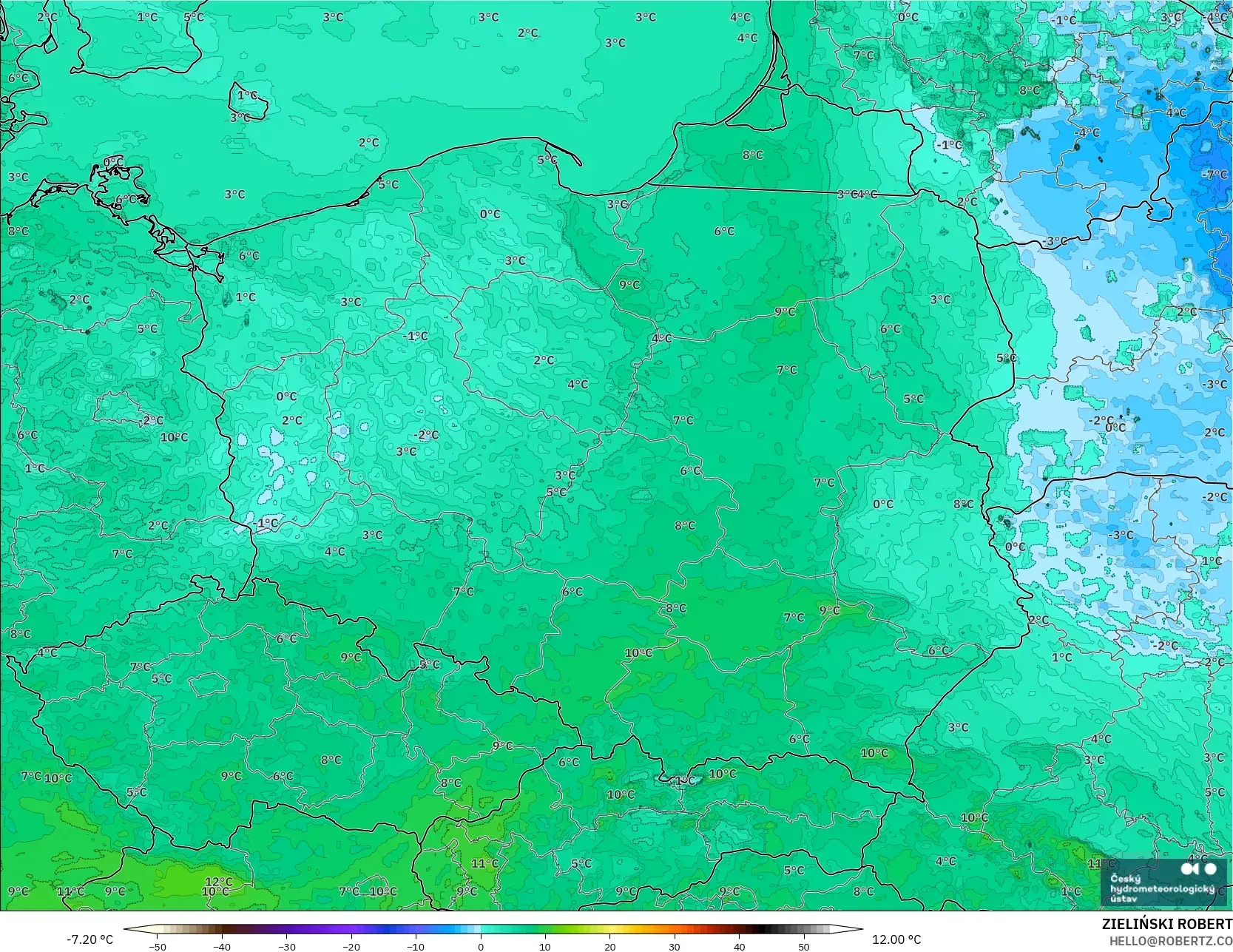 ALADIN CZ 2.3 كم نموذج - بولندا, نقطة الندى 2 م