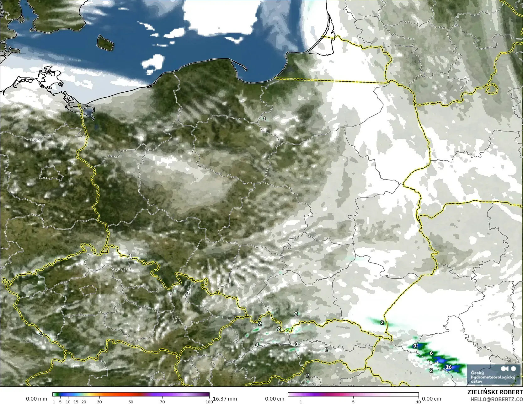 ALADIN CZ 2.3 كم نموذج - بولندا, الهطول والغيوم والضغط