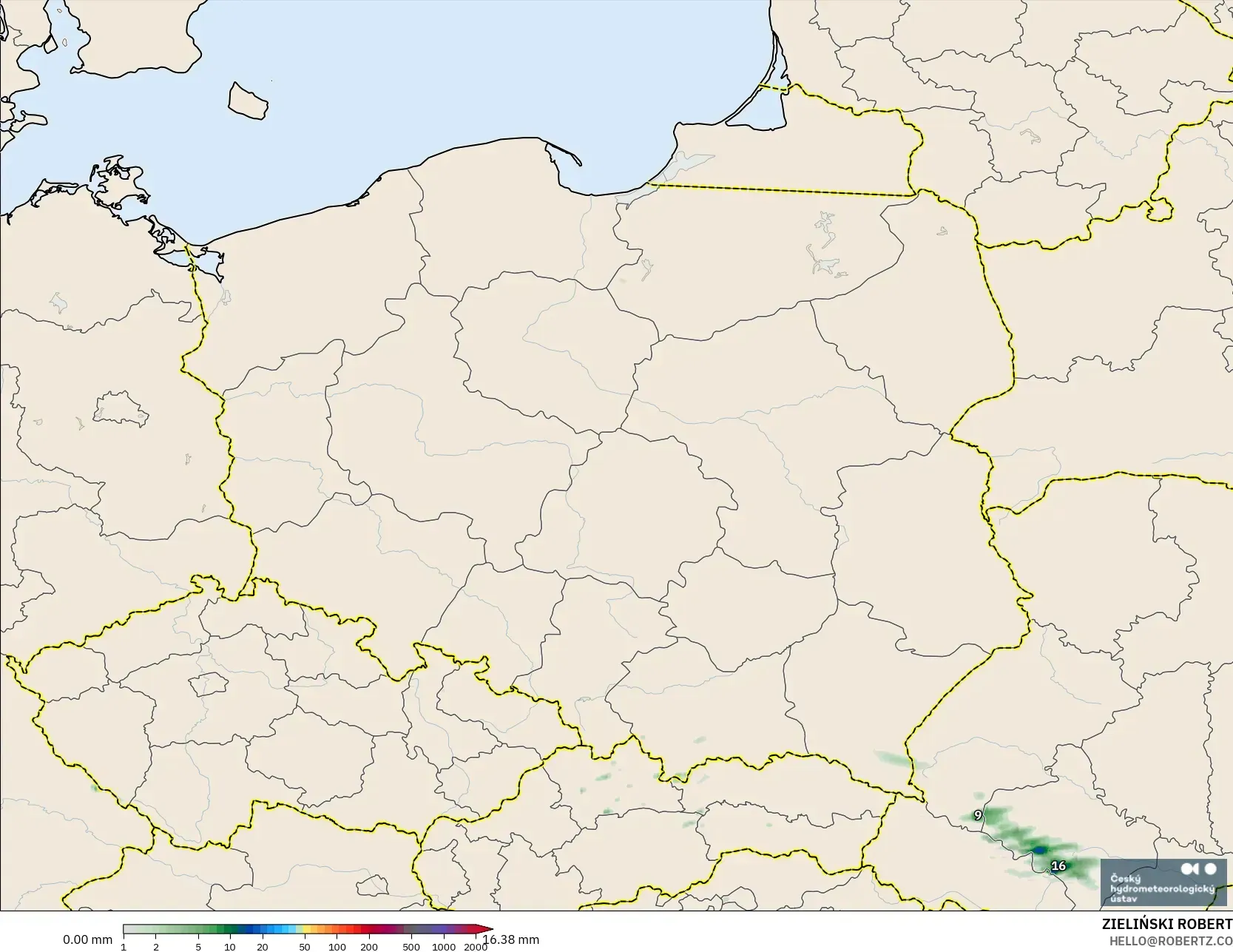 ALADIN CZ 2.3 كم نموذج - بولندا, تراكم الهطول