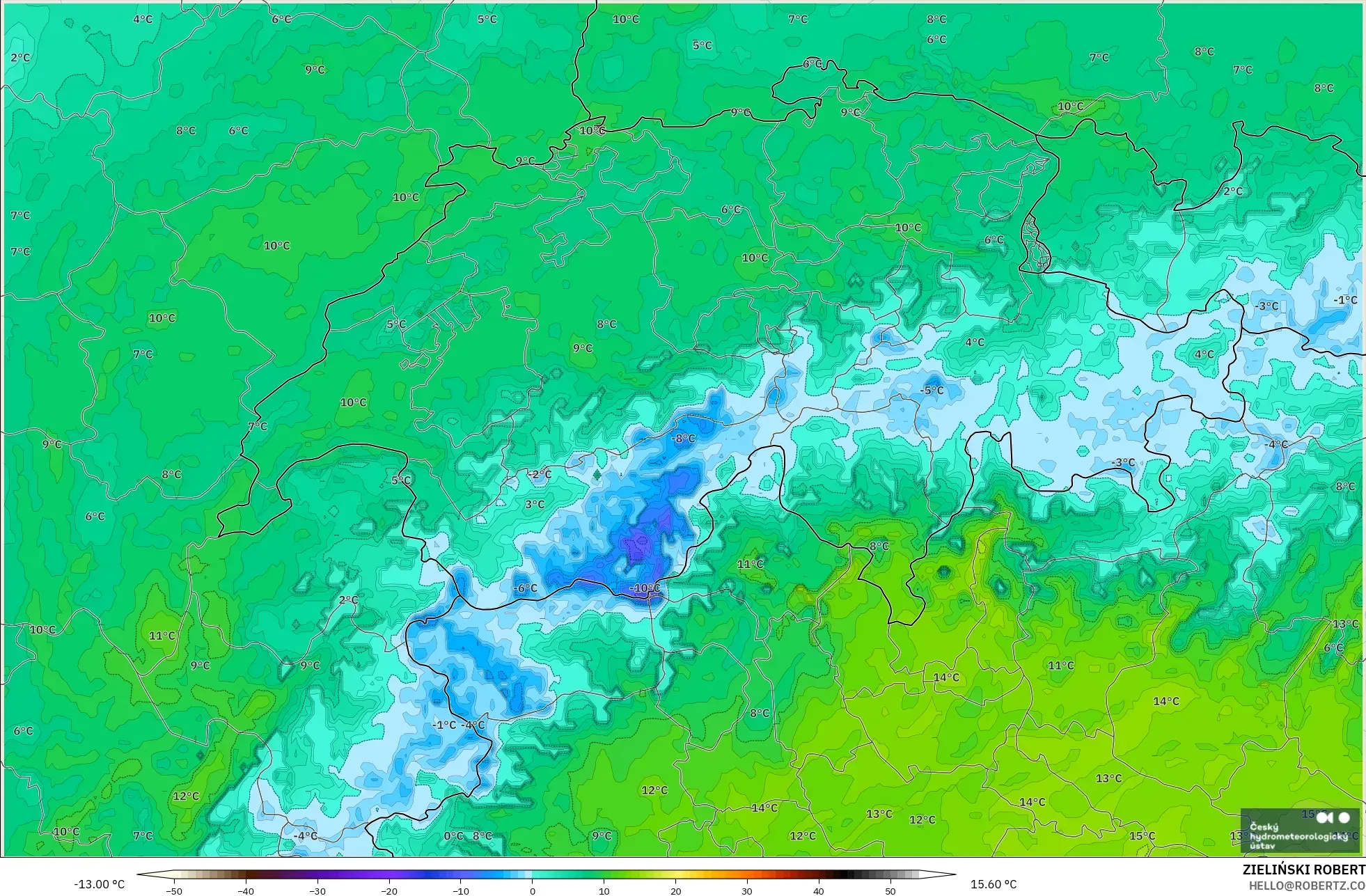 ALADIN CZ 2.3 كم نموذج - سويسرا, نقطة الندى 2 م