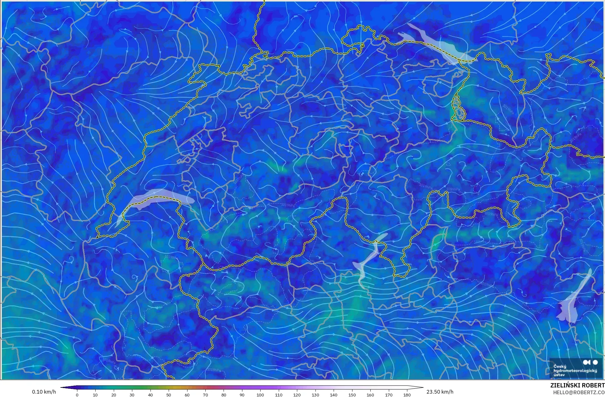 ALADIN CZ 2.3 كم نموذج - سويسرا, رياح 10 م