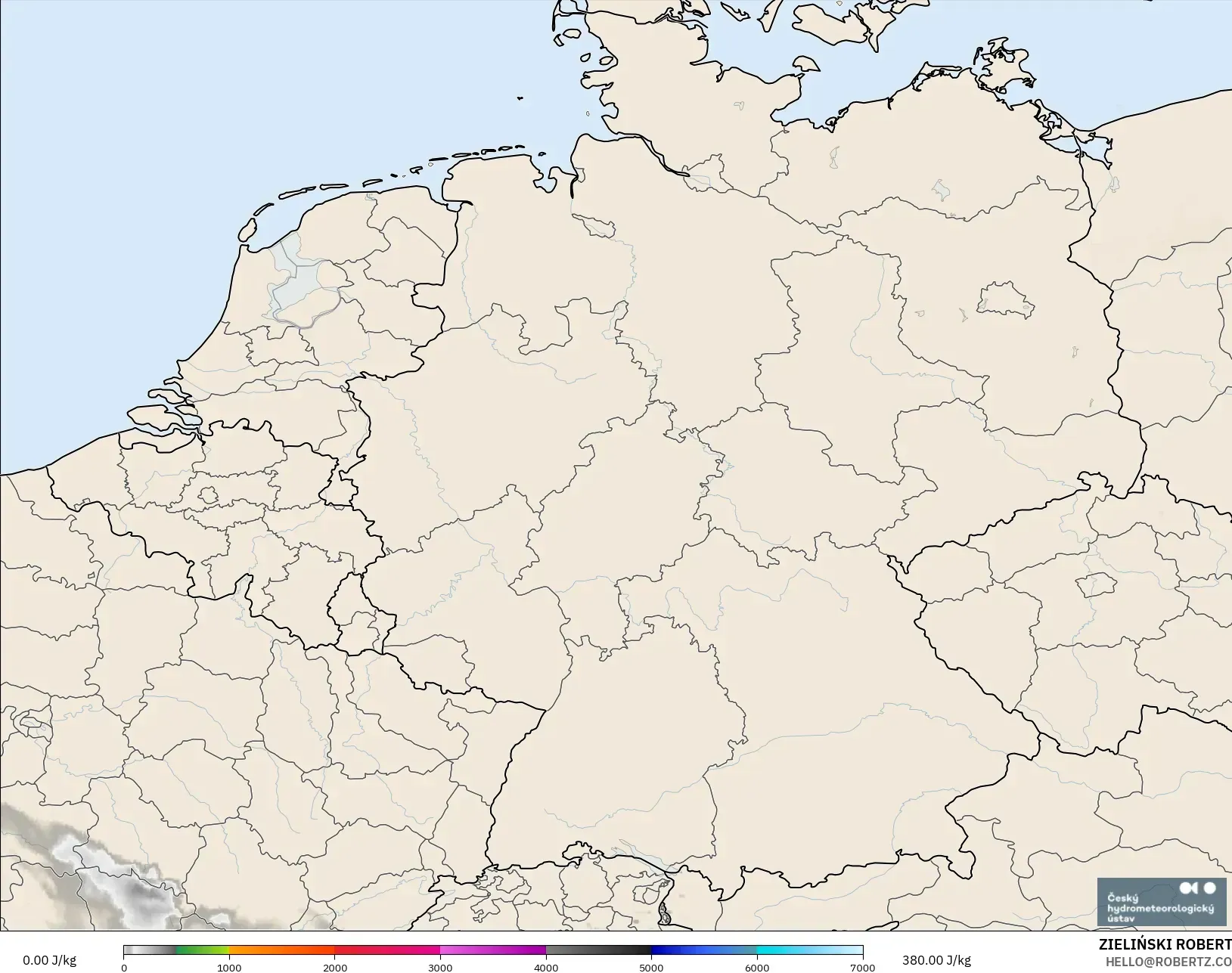 ALADIN CZ 2.3 km model - Germany, CAPE