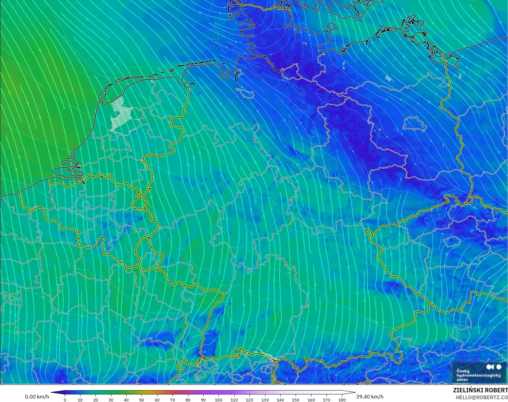 ALADIN CZ 2.3 km model - Germany, Wind at 10m