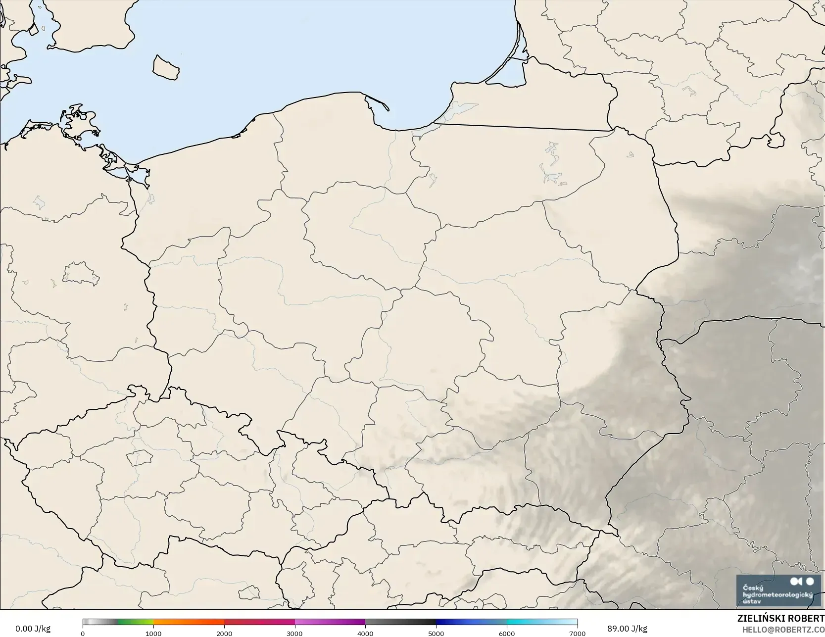 ALADIN CZ 2.3 km model - Poland, CAPE