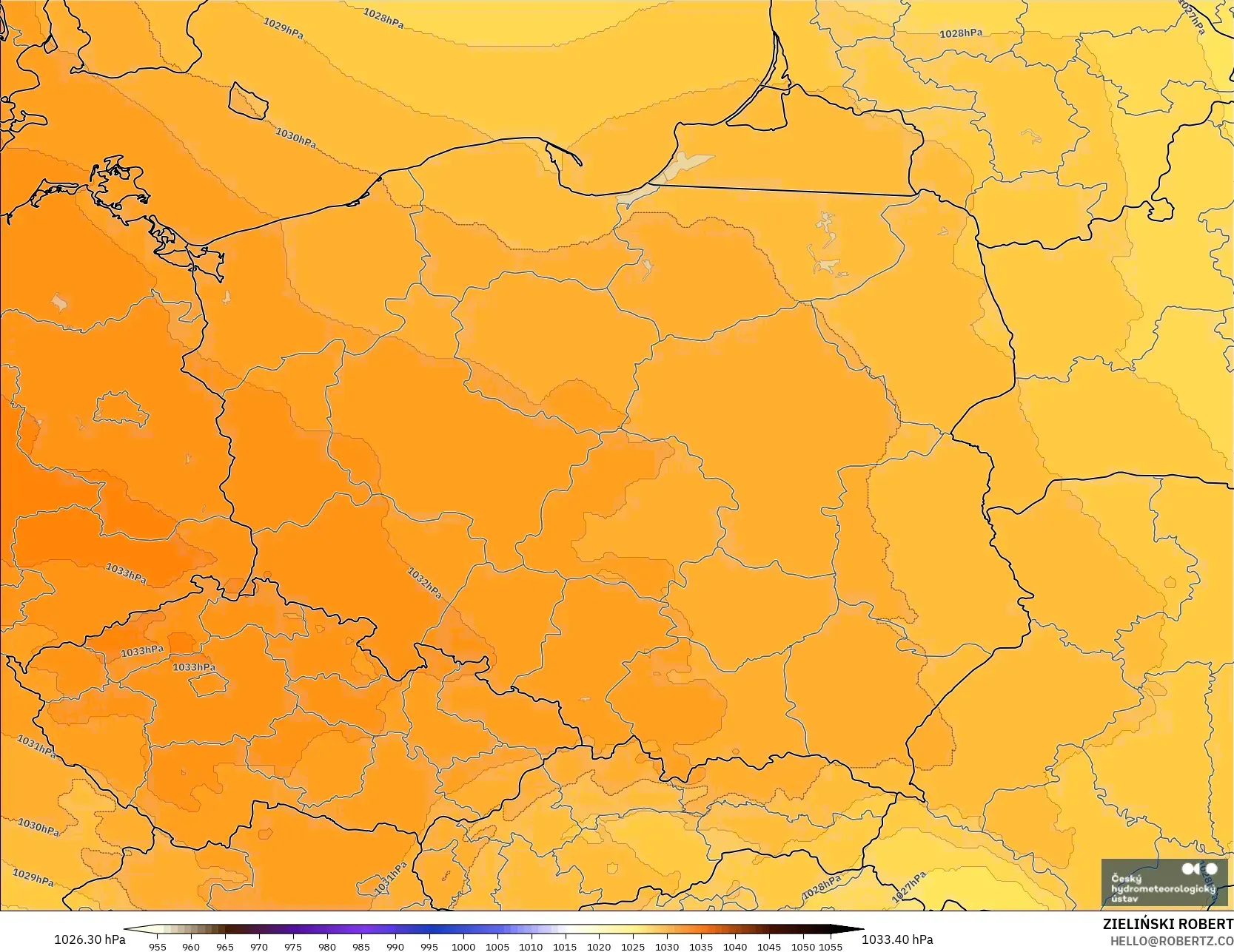 ALADIN CZ 2.3 km model - Poland, Pressure